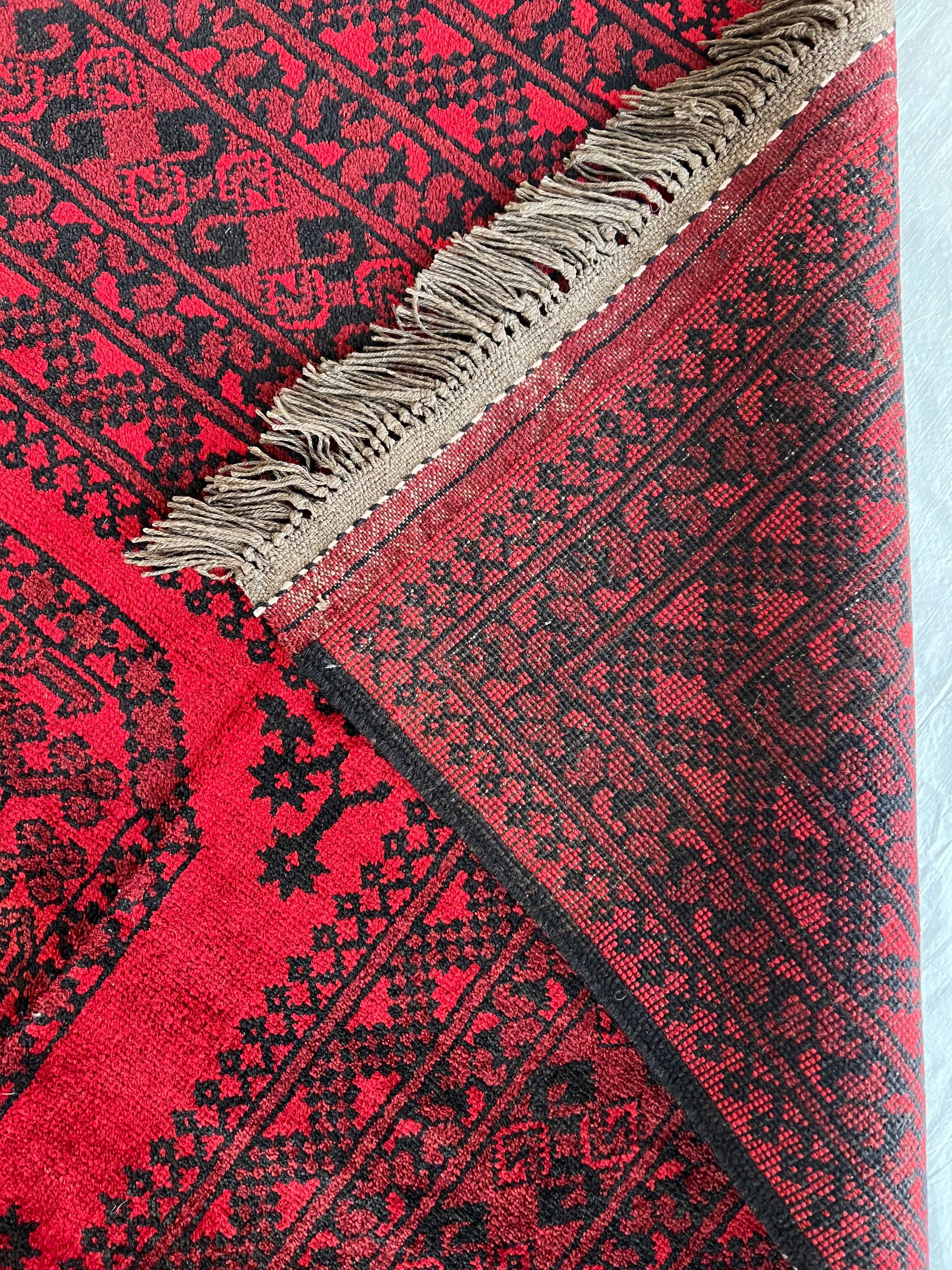 Afghani Rug 7x10 size range tribal Red laid flat