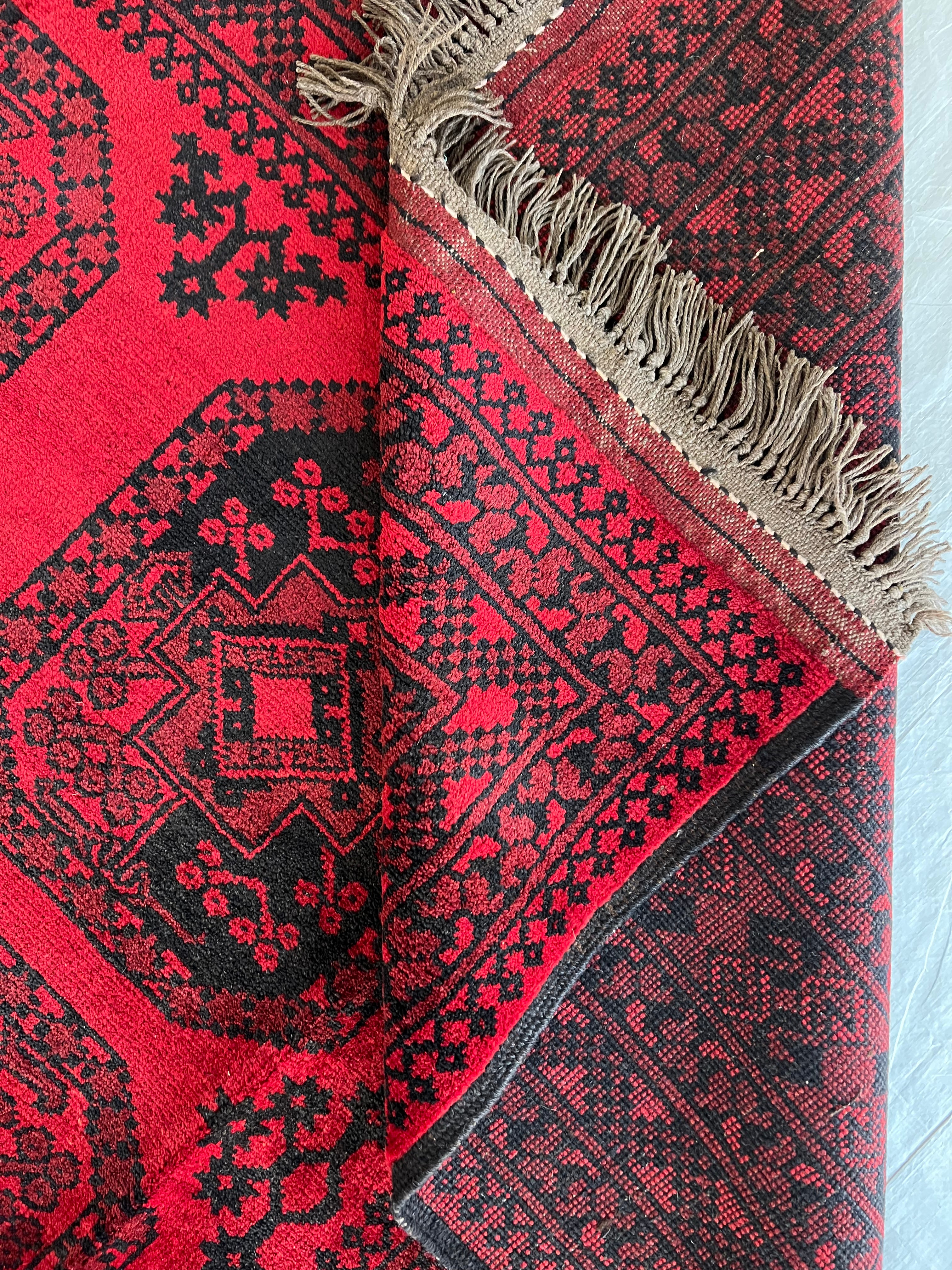 Afghani Rug 7x10 size range tribal Red laid flat