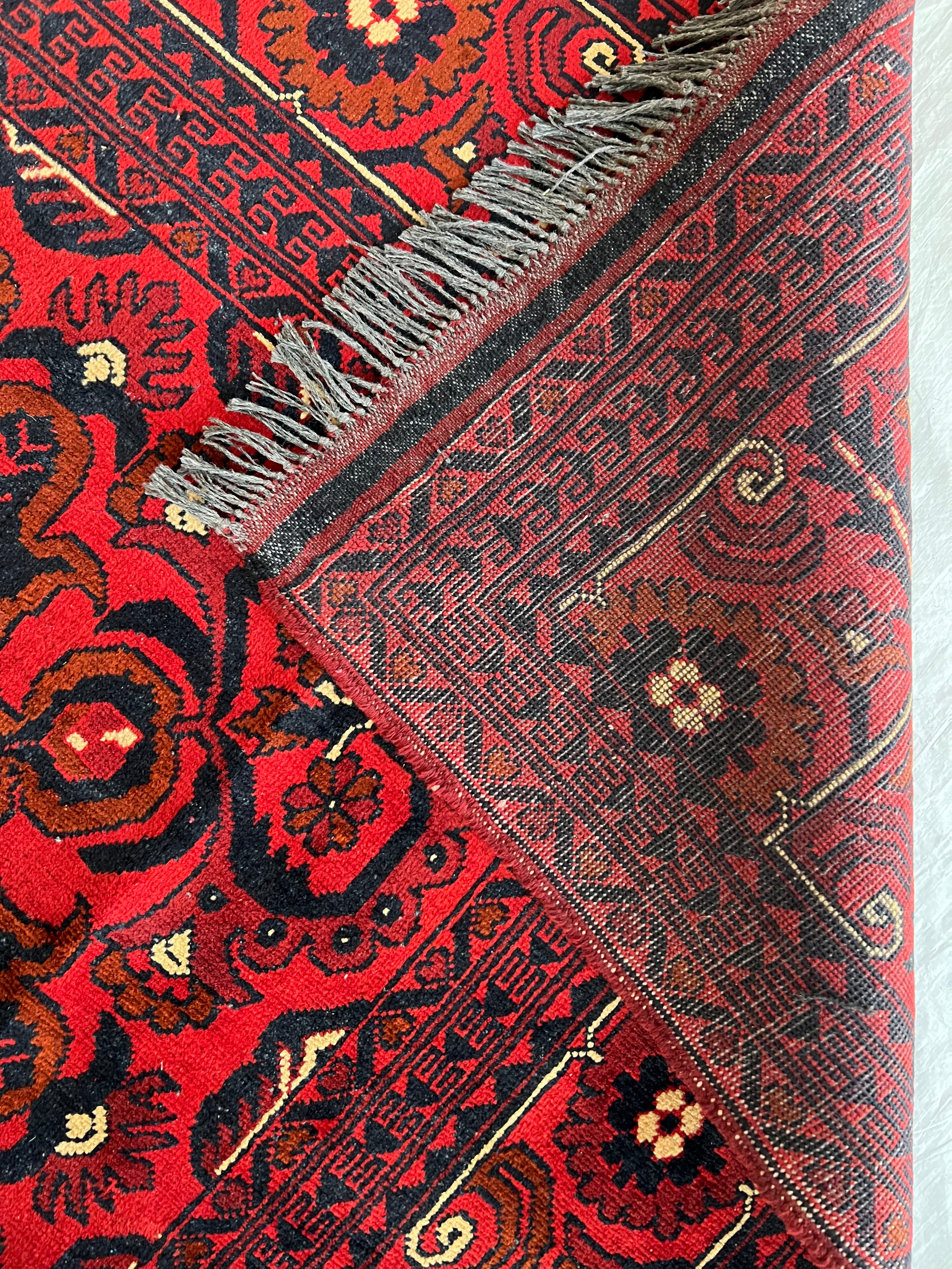 Afghani Rug 7x10 size range tribal Red laid flat