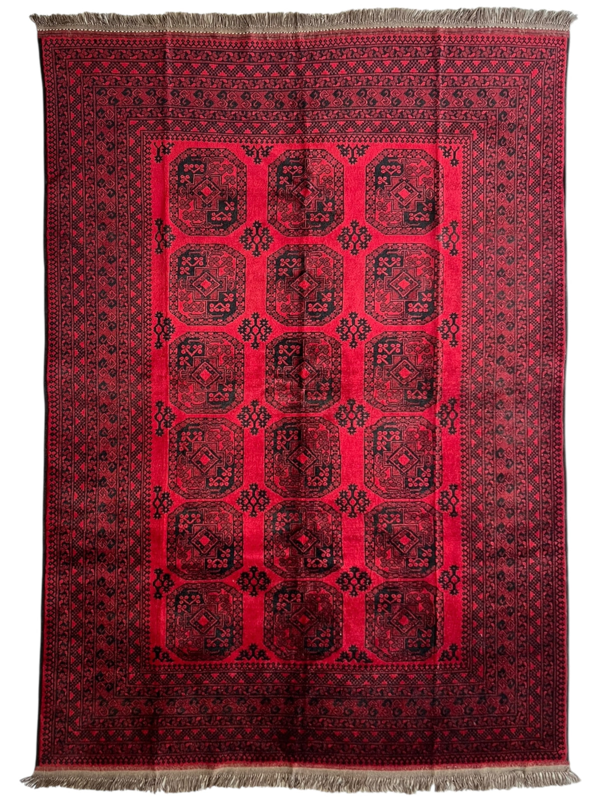 Afghani Rug 7x10 size range tribal Red laid flat