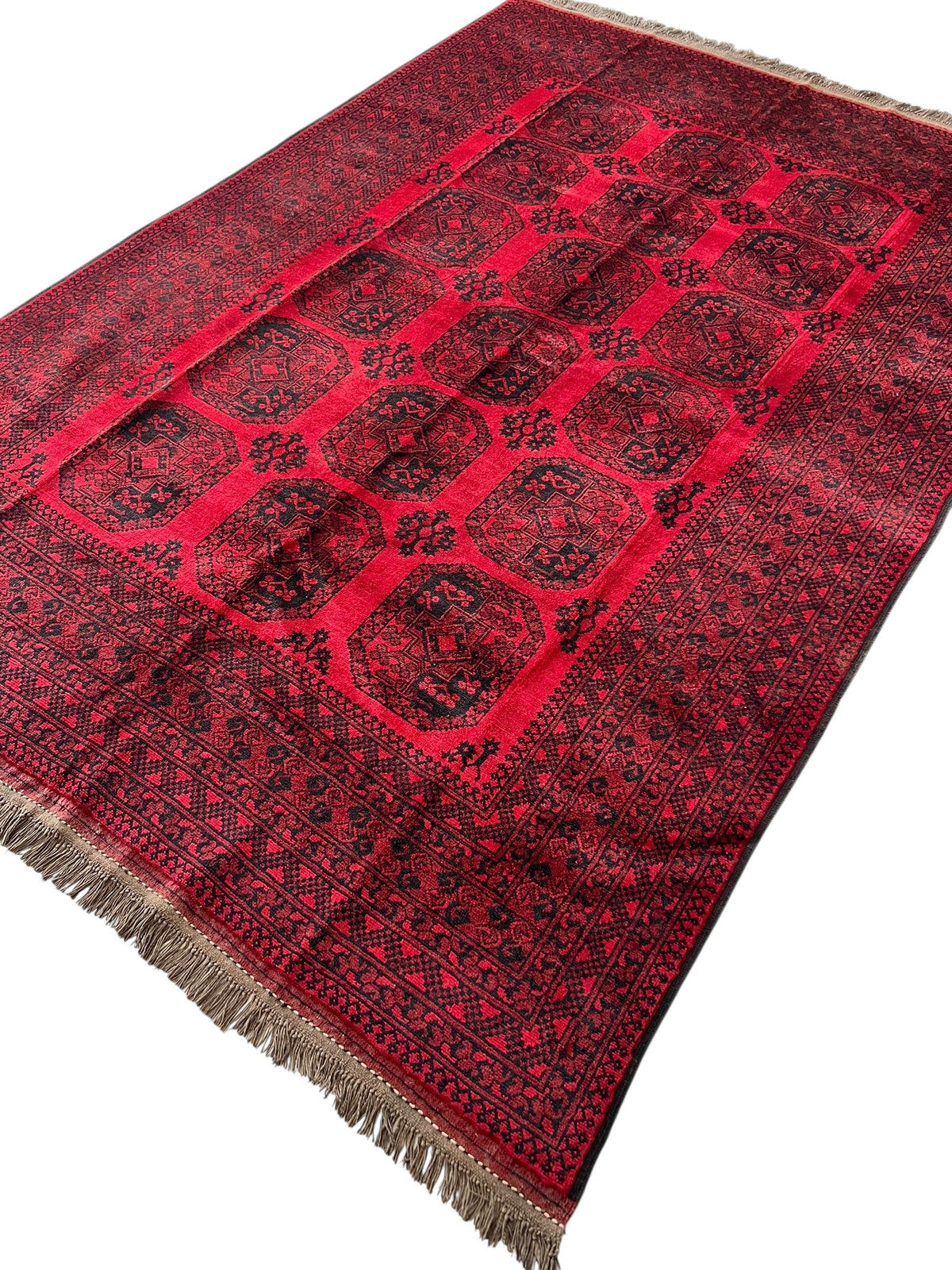 Afghani Rug 7x10 size range tribal Red laid flat