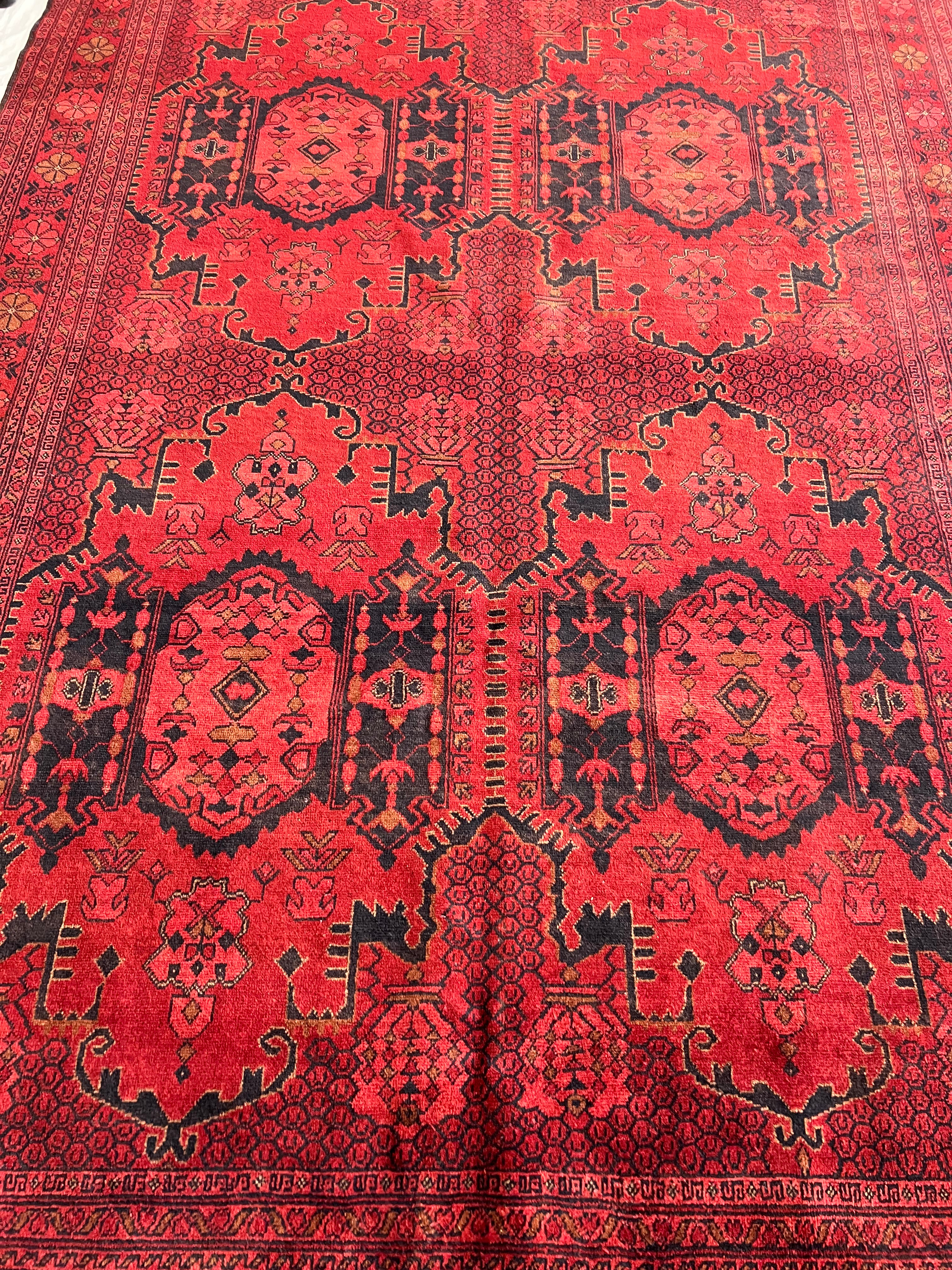 Afghani Rug 7x10 size range darwaza naqsha Red laid flat