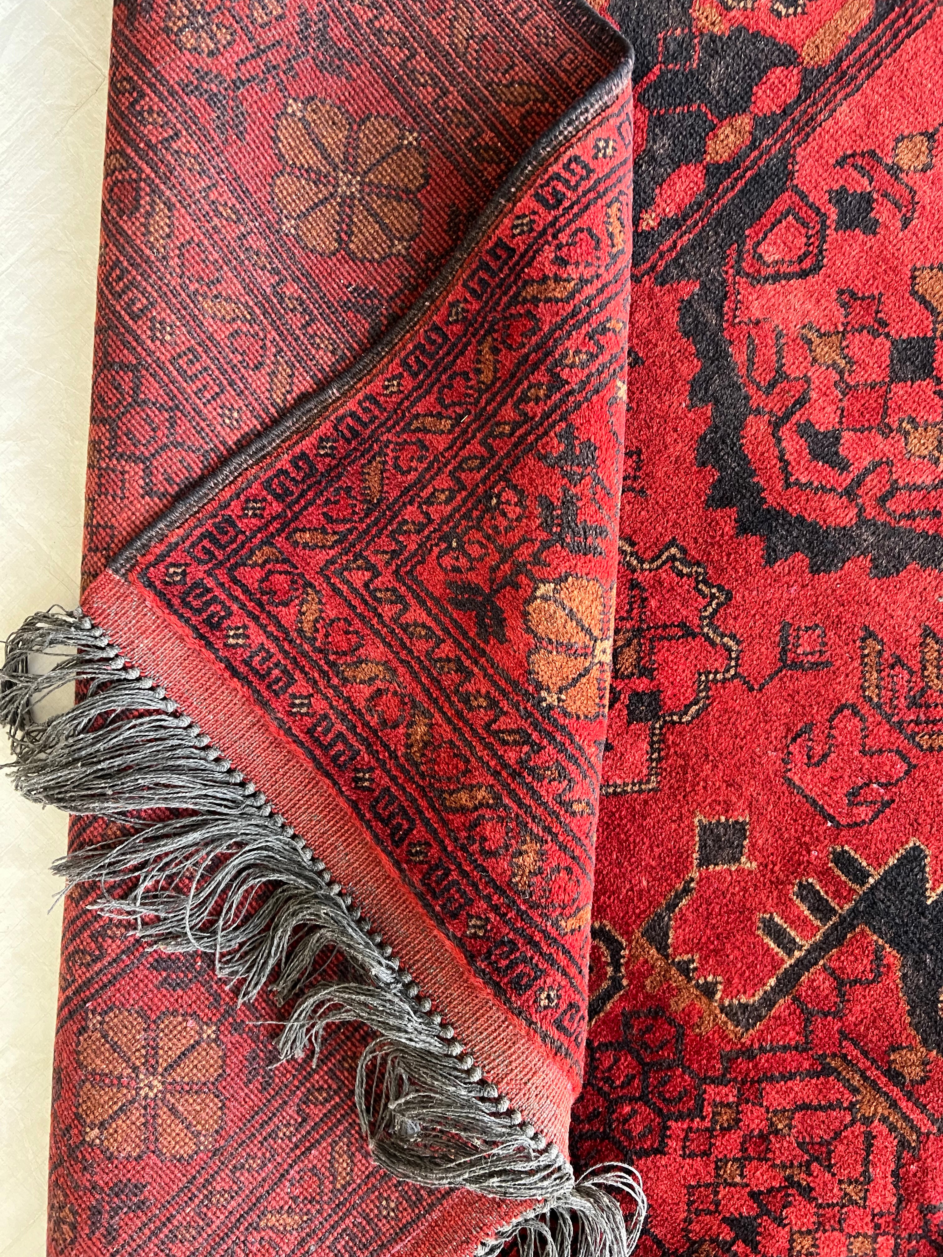 Afghani Rug 7x10 size range darwaza naqsha Red laid flat