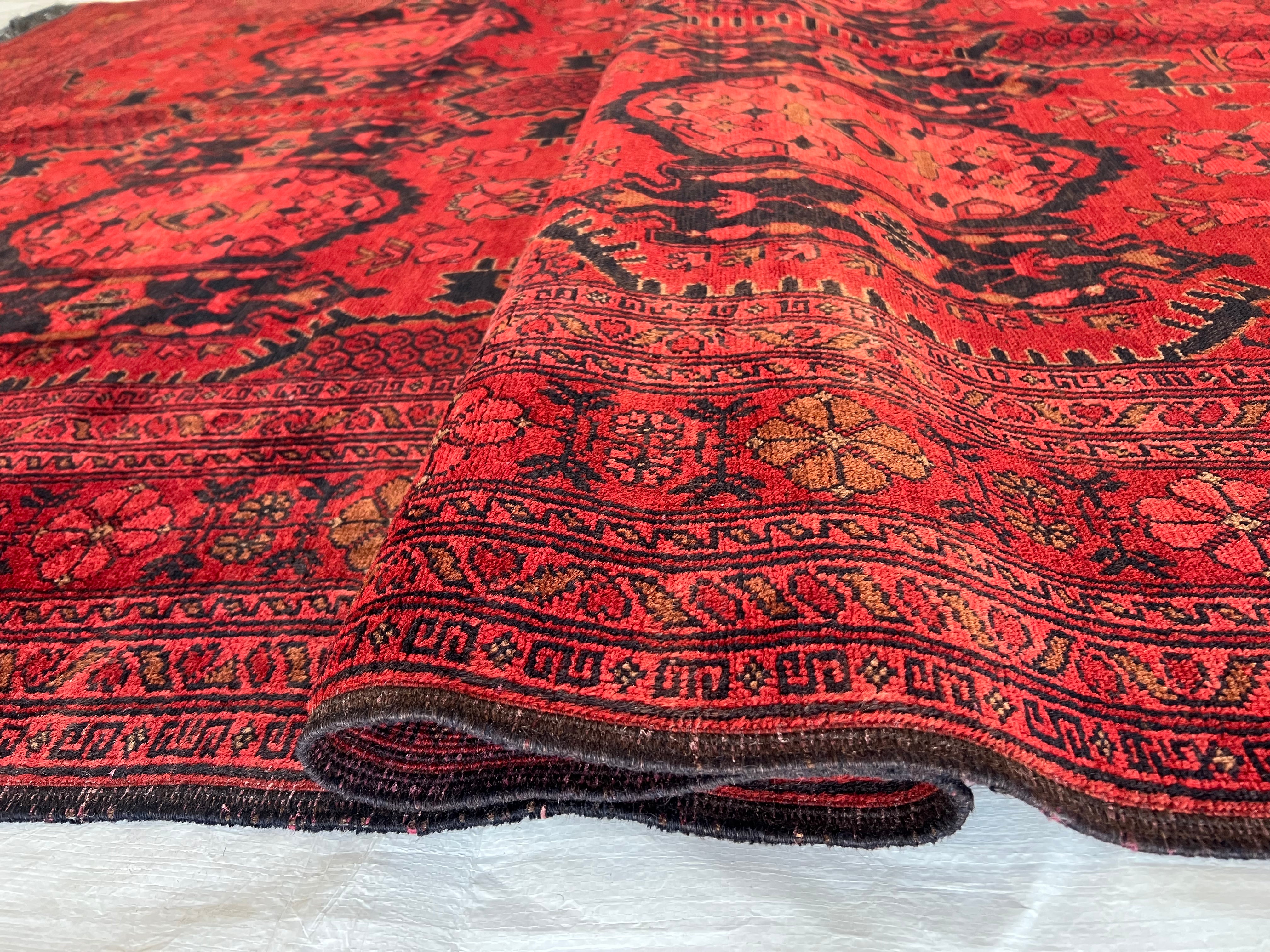 Afghani Rug 7x10 size range darwaza naqsha Red laid flat