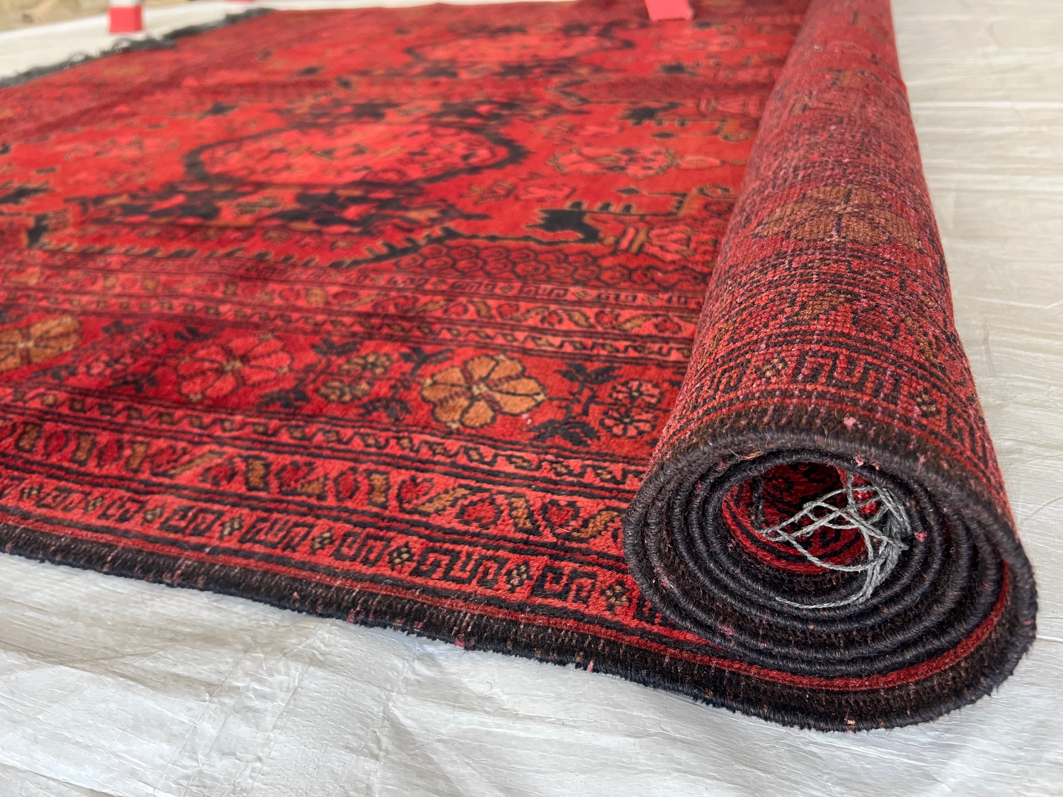 Afghani Rug 7x10 size range darwaza naqsha Red laid flat