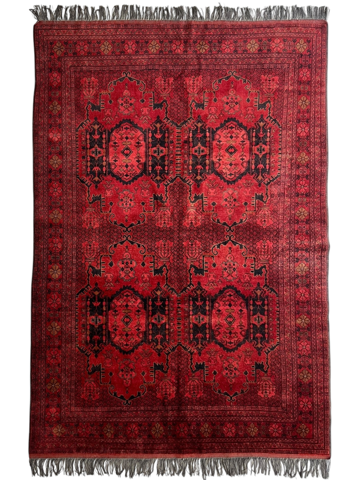 Afghani Rug 7x10 size range darwaza naqsha Red laid flat