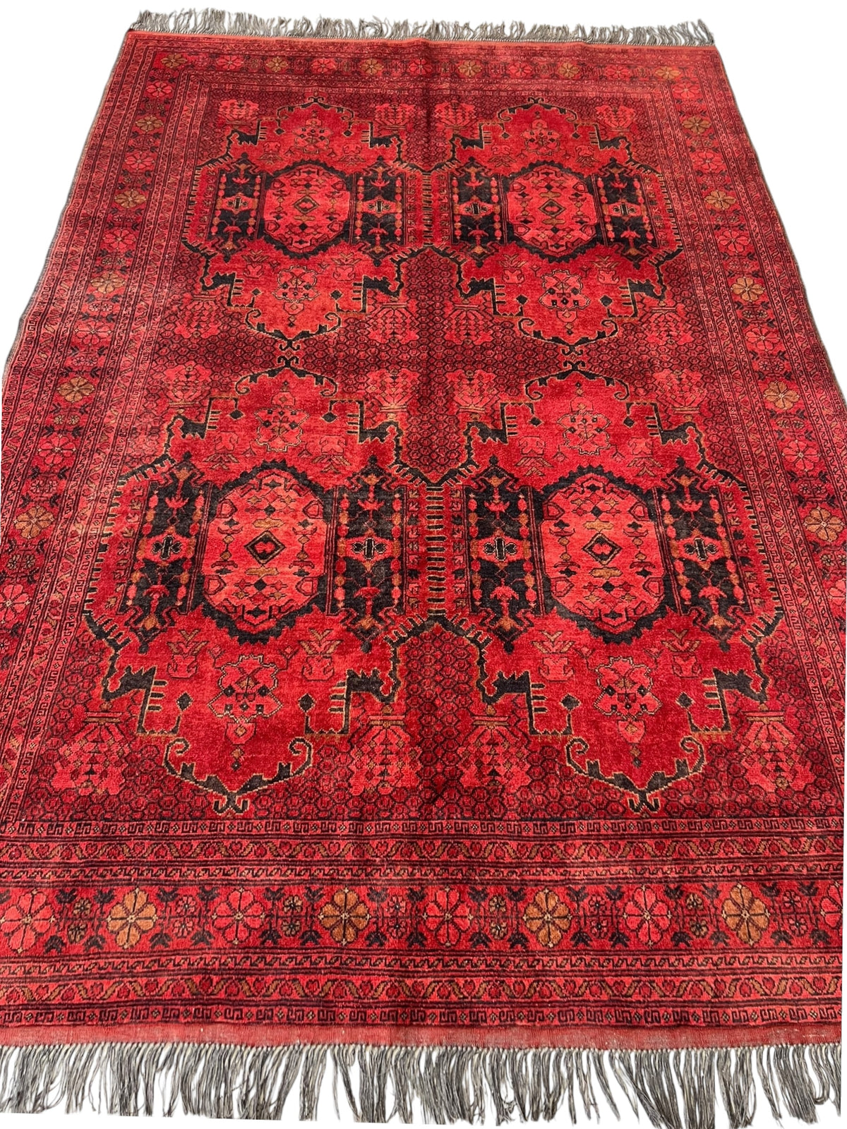 Afghani Rug 7x10 size range darwaza naqsha Red laid flat