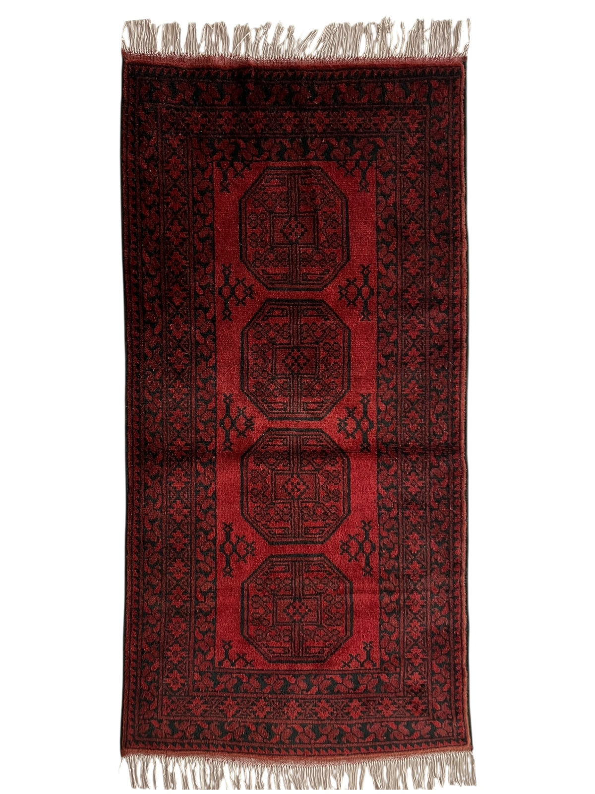 Afghani Rug 4x10 size range tribal Red laid flat