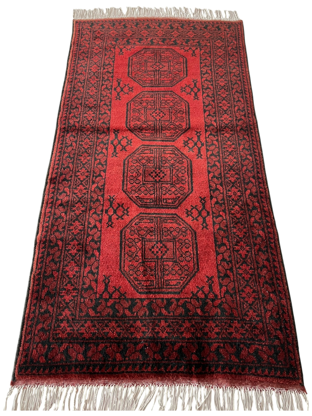 Afghani Rug 4x10 size range tribal Red laid flat