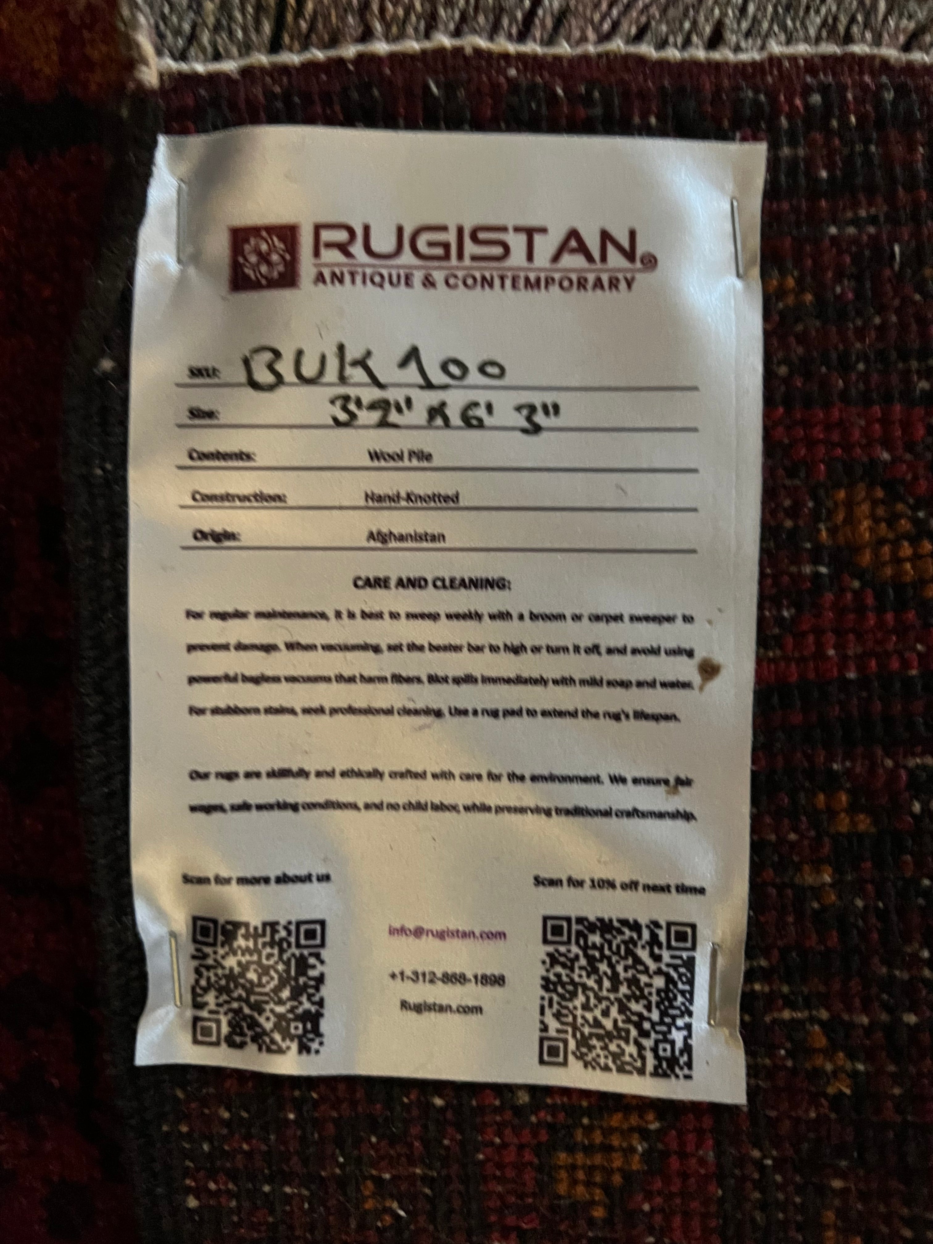 Afghani Rug 4x10 size range bukhara Red laid flat
