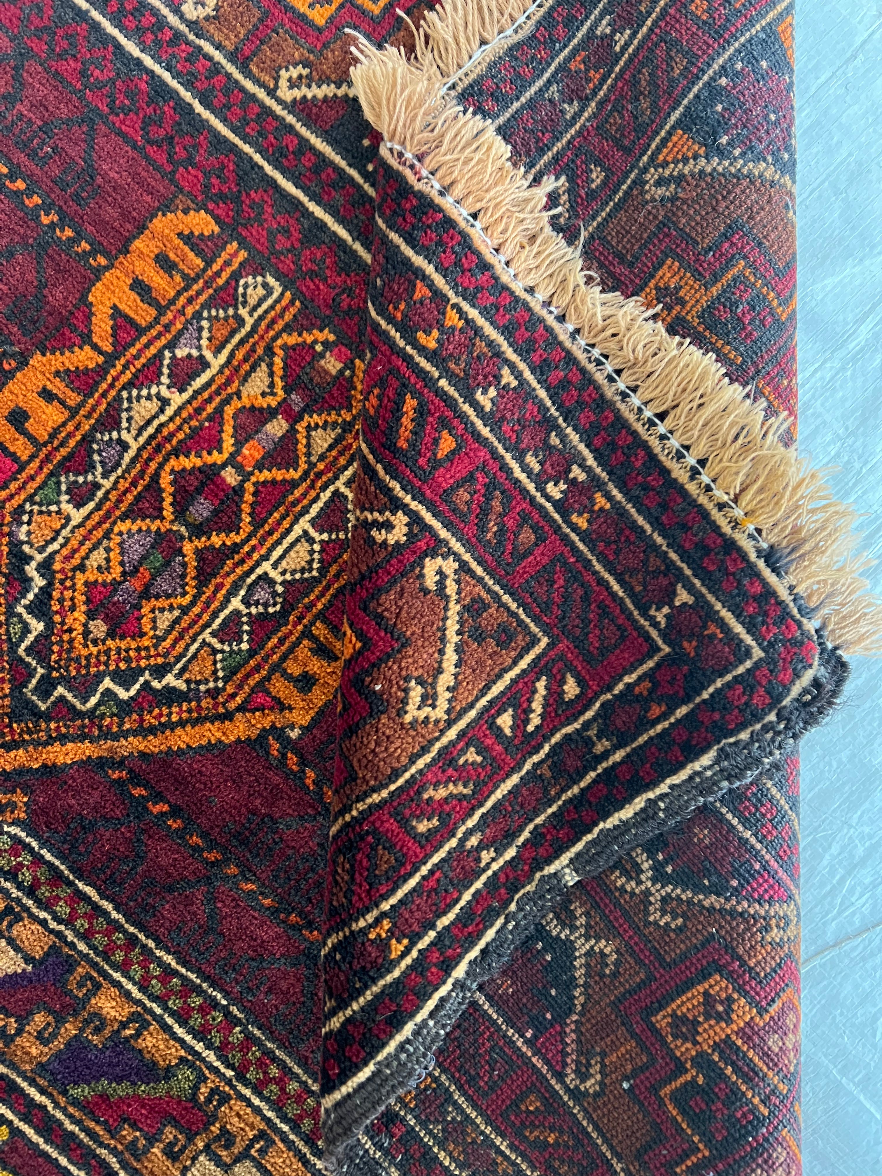 Baluch Rug 3x5 | Burgundy, Brown & Gold | Hand-Knotted Wool