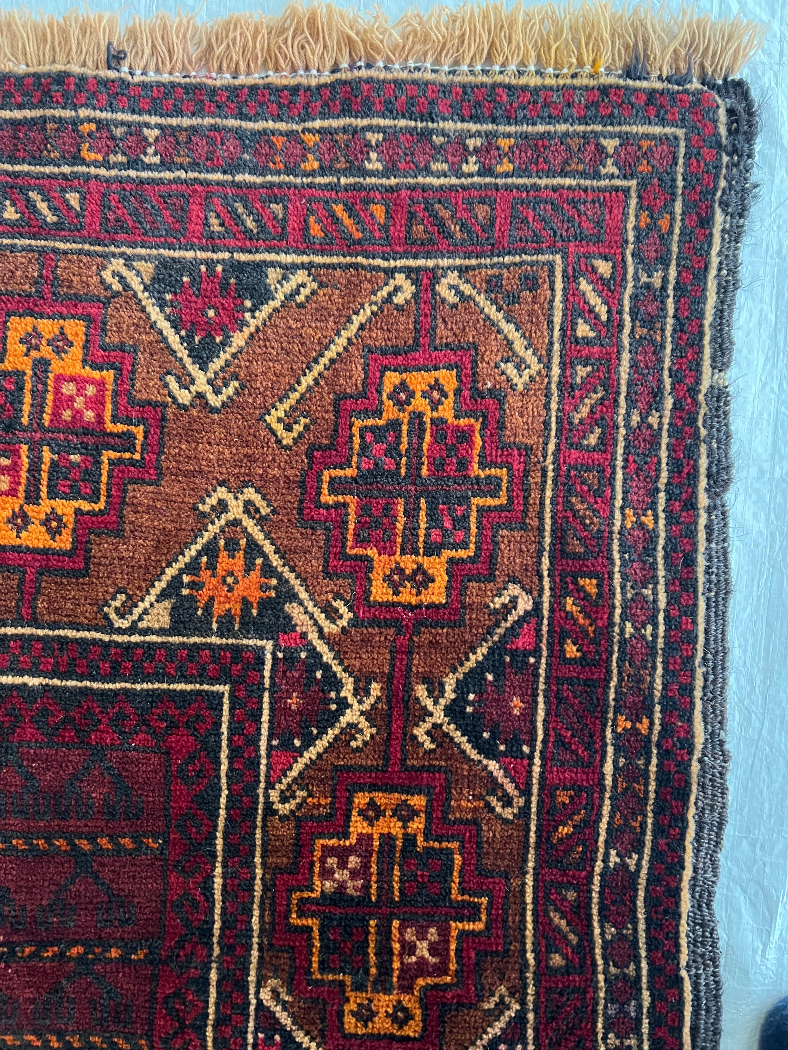 Baluch Rug 3x5 | Burgundy, Brown & Gold | Hand-Knotted Wool