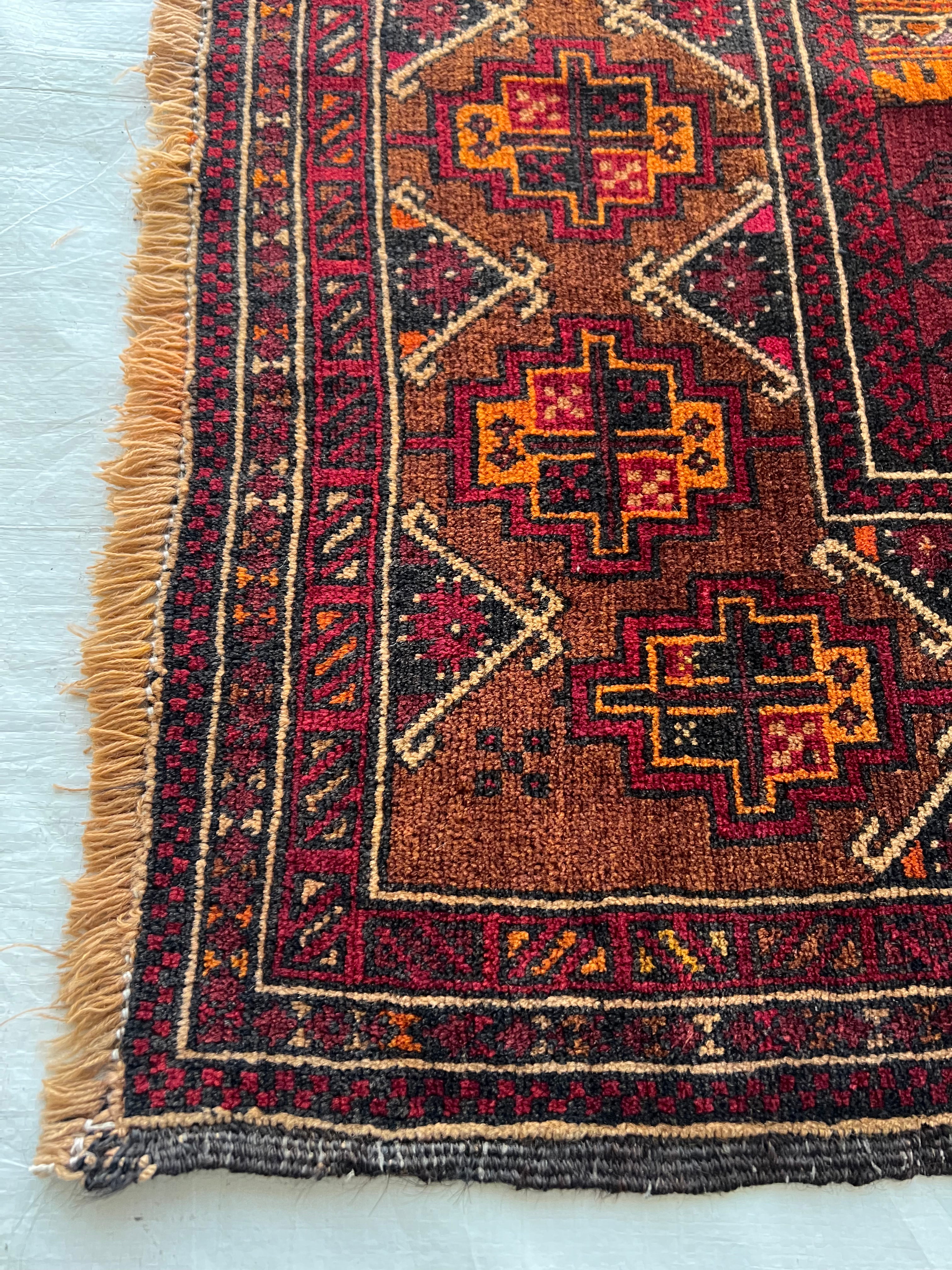 Baluch Rug 3x5 | Burgundy, Brown & Gold | Hand-Knotted Wool