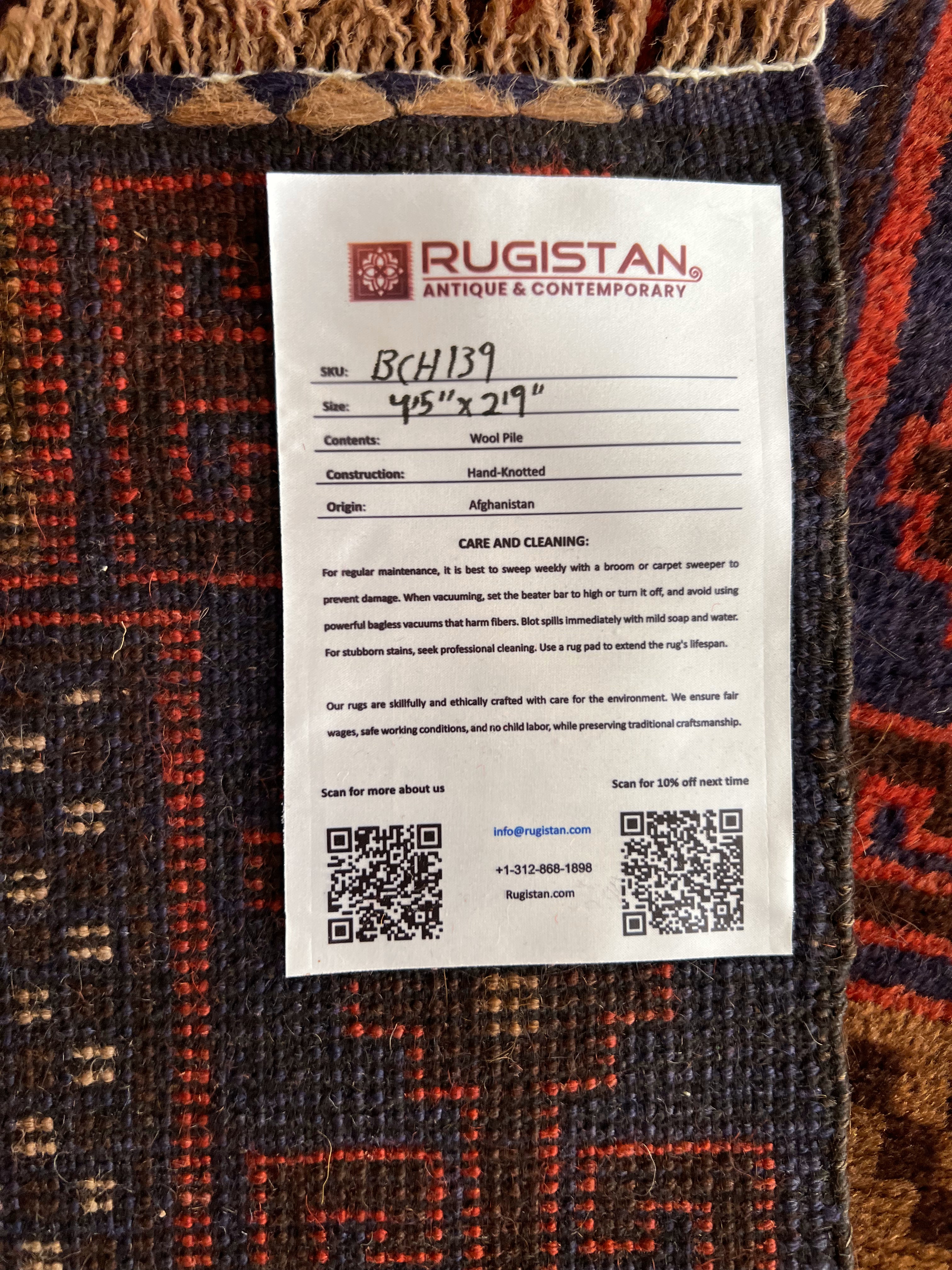 Geometric Rug 3x4 | Red, Navy & Brown | Hand-Knotted Wool