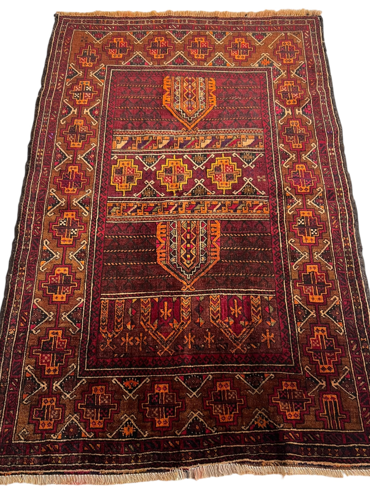 Baluch Rug 3x5 | Burgundy, Brown & Gold | Hand-Knotted Wool
