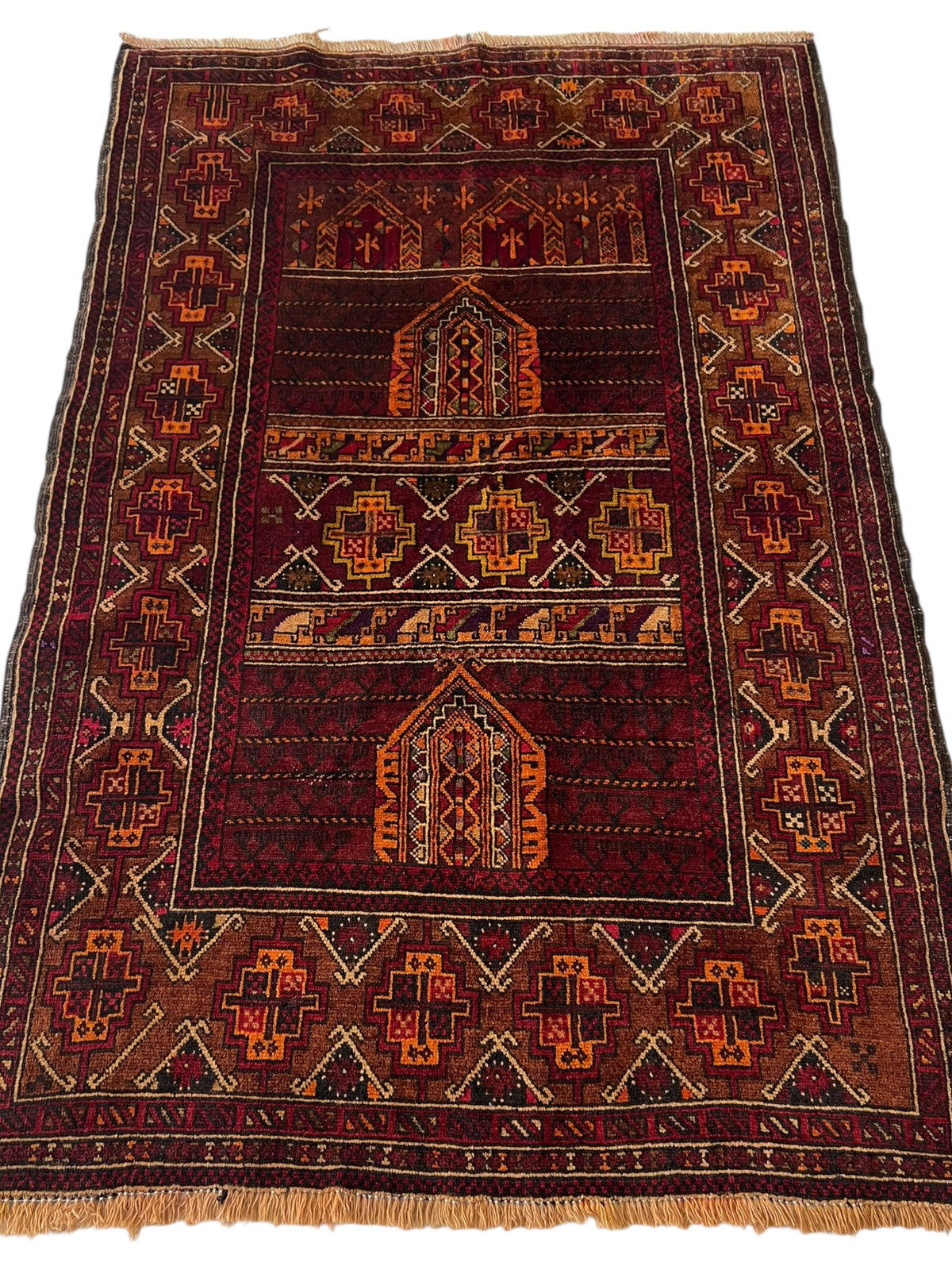 Baluch Rug 3x5 | Burgundy, Brown & Gold | Hand-Knotted Wool