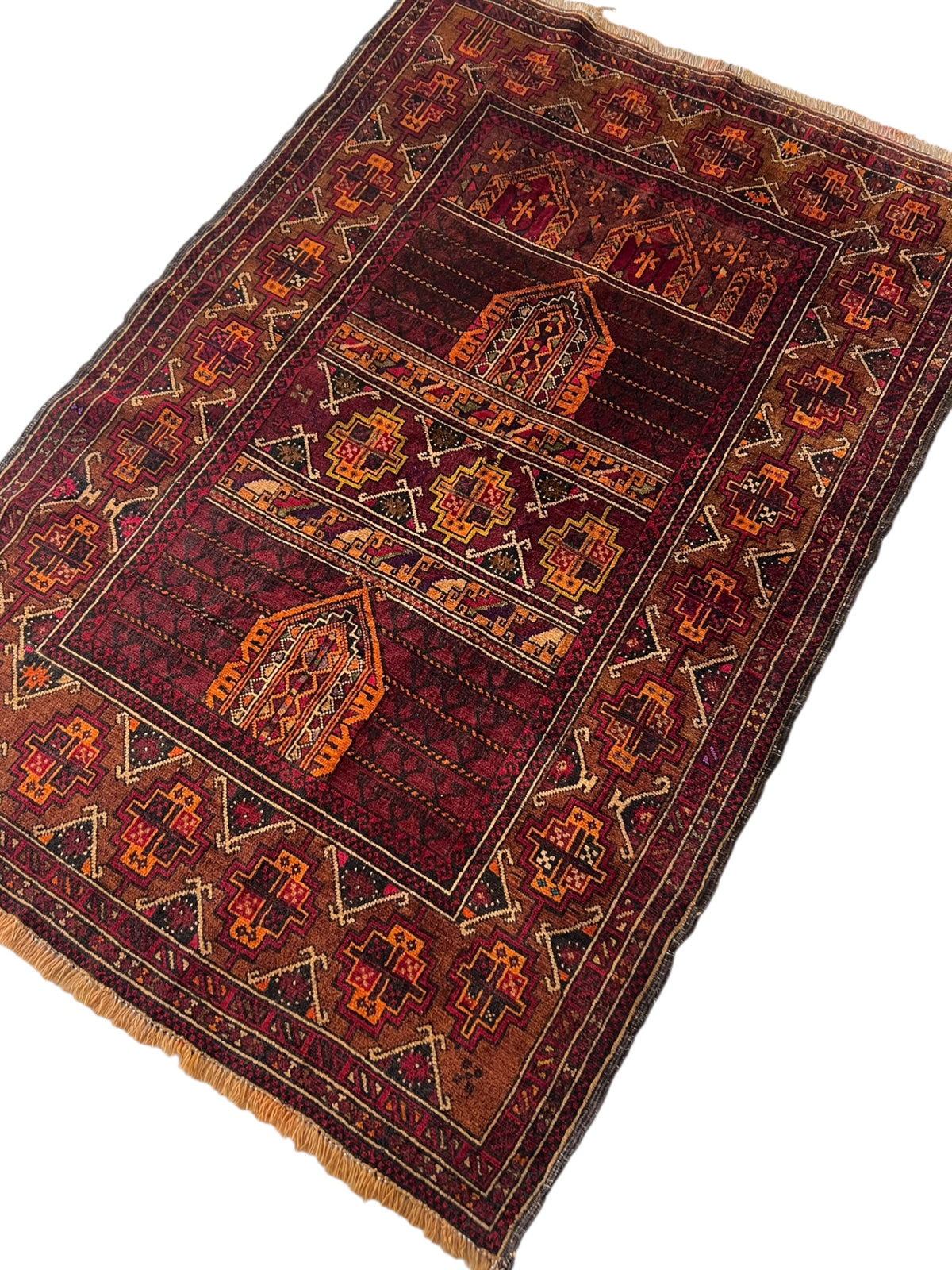 Baluch Rug 3x5 | Burgundy, Brown & Gold | Hand-Knotted Wool