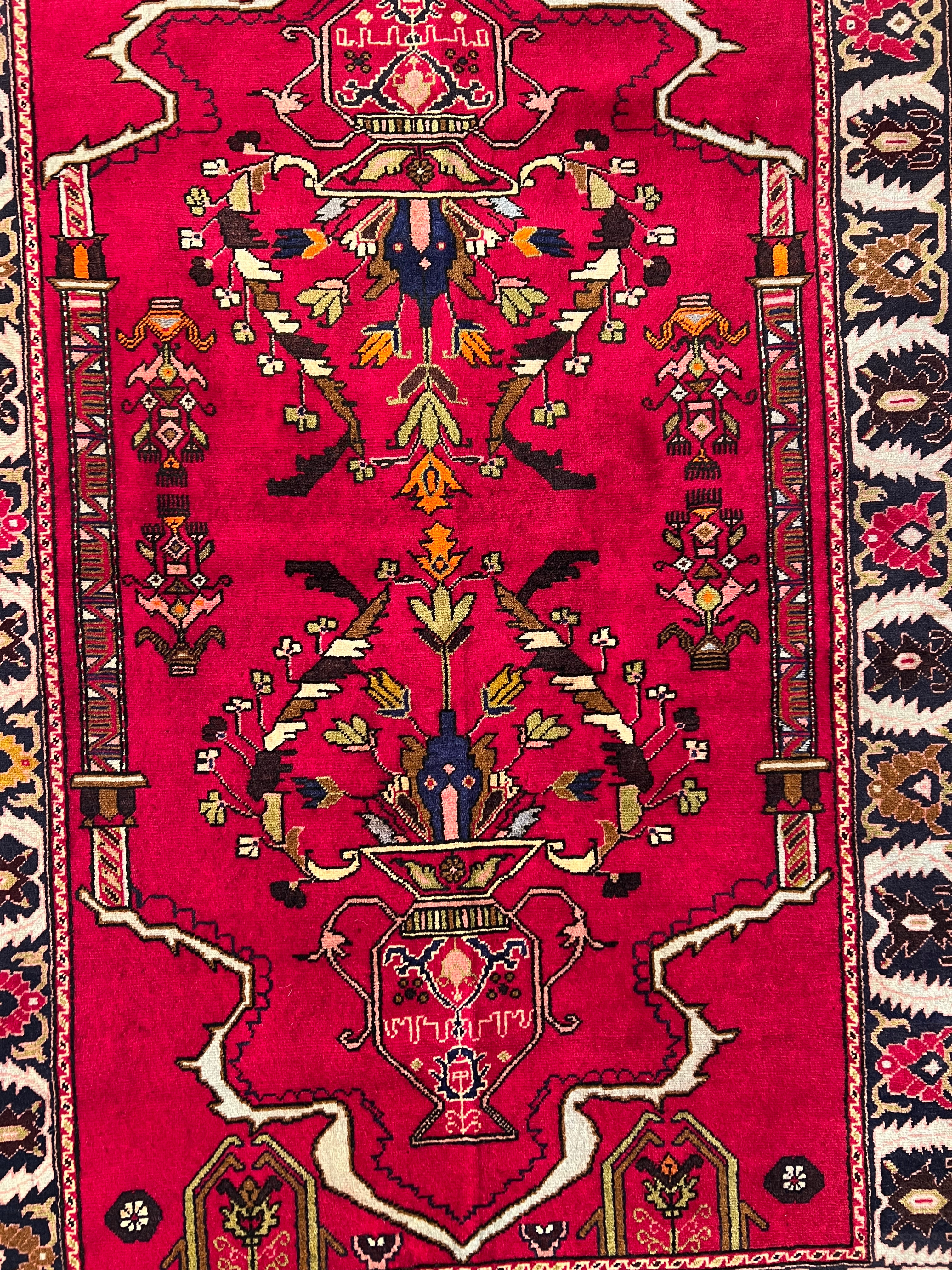 Oriental Rug 4x6 | Red, Navy & Ivory | Hand-Knotted Wool