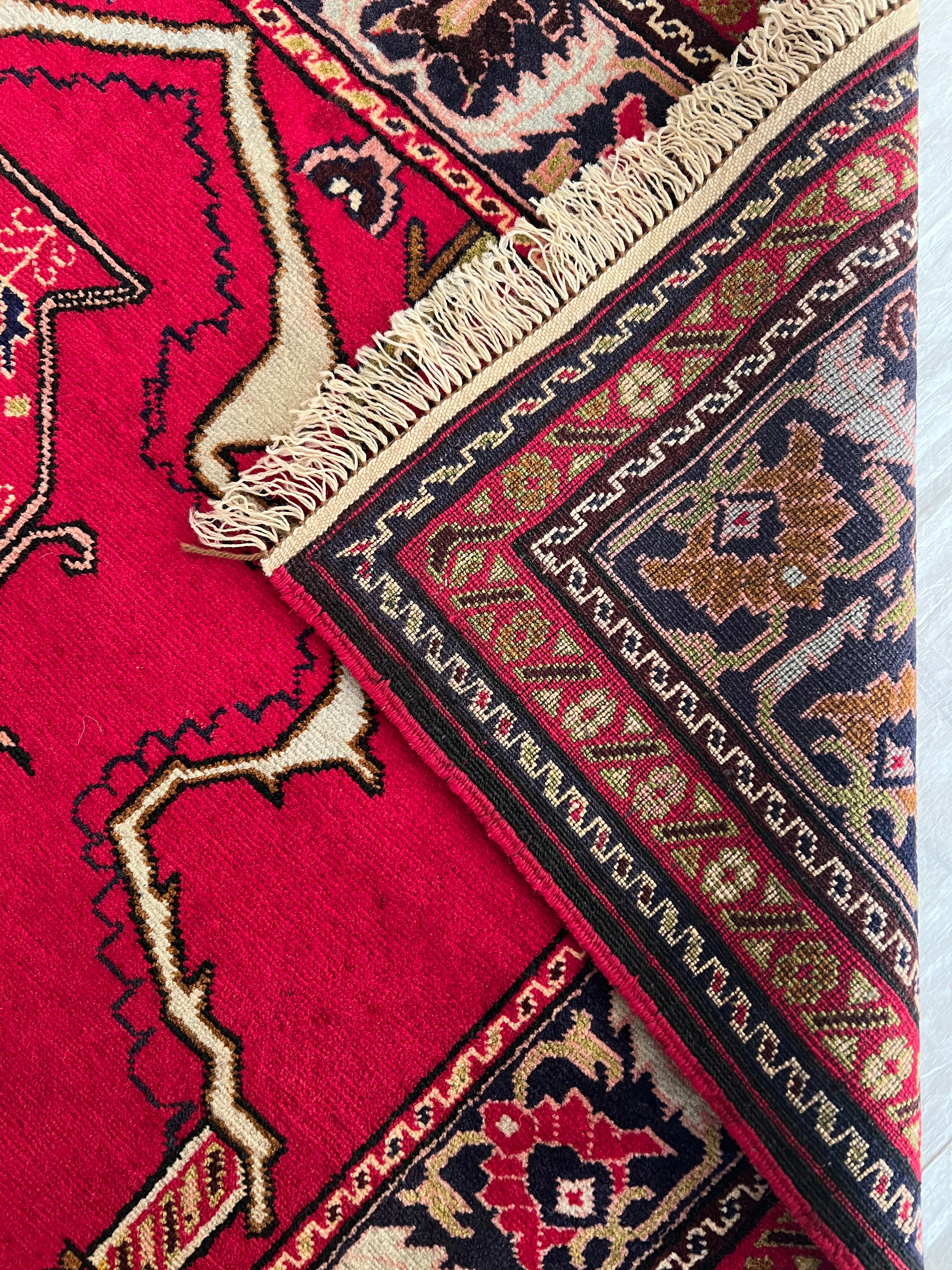 Oriental Rug 4x6 | Red, Navy & Ivory | Hand-Knotted Wool