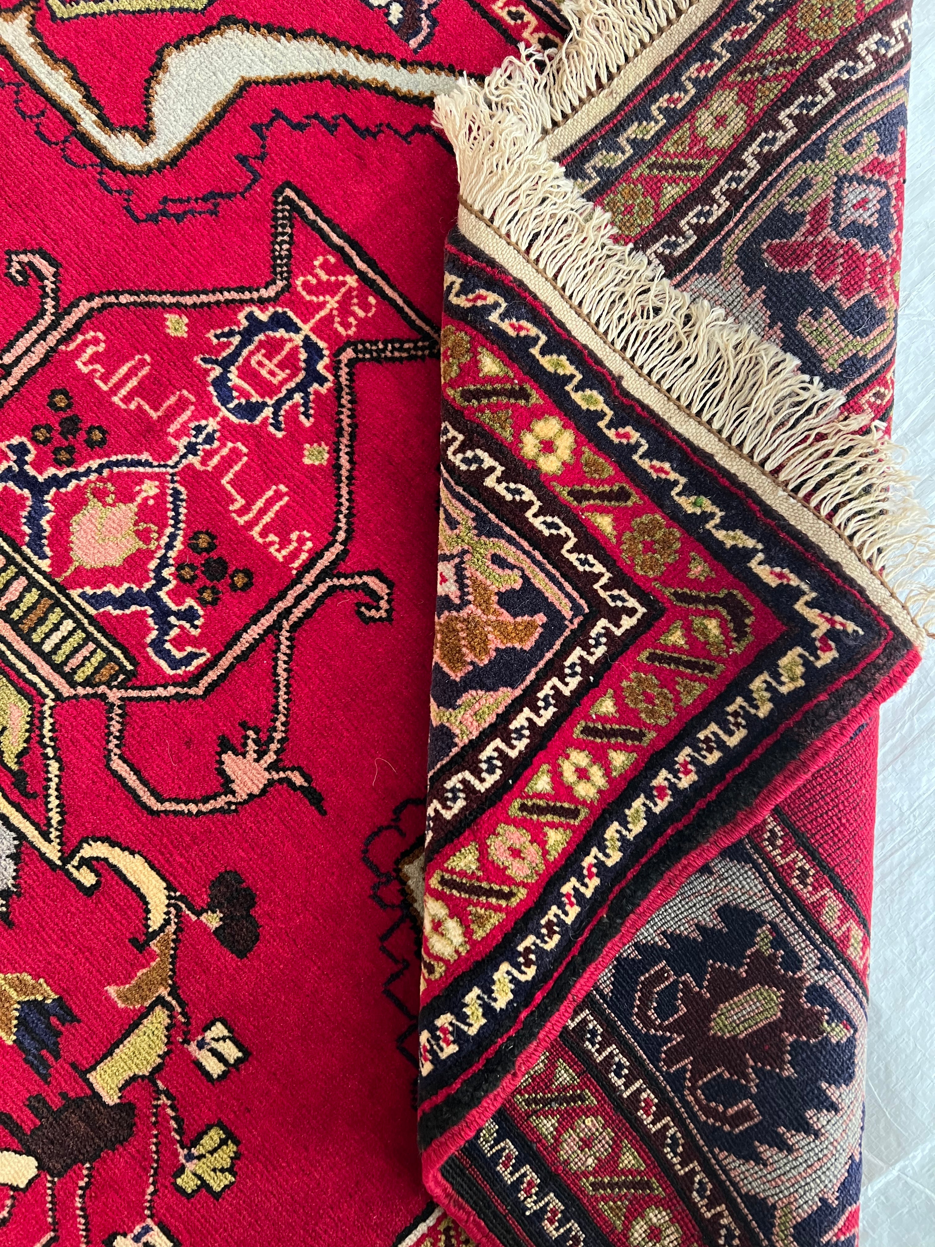 Oriental Rug 4x6 | Red, Navy & Ivory | Hand-Knotted Wool