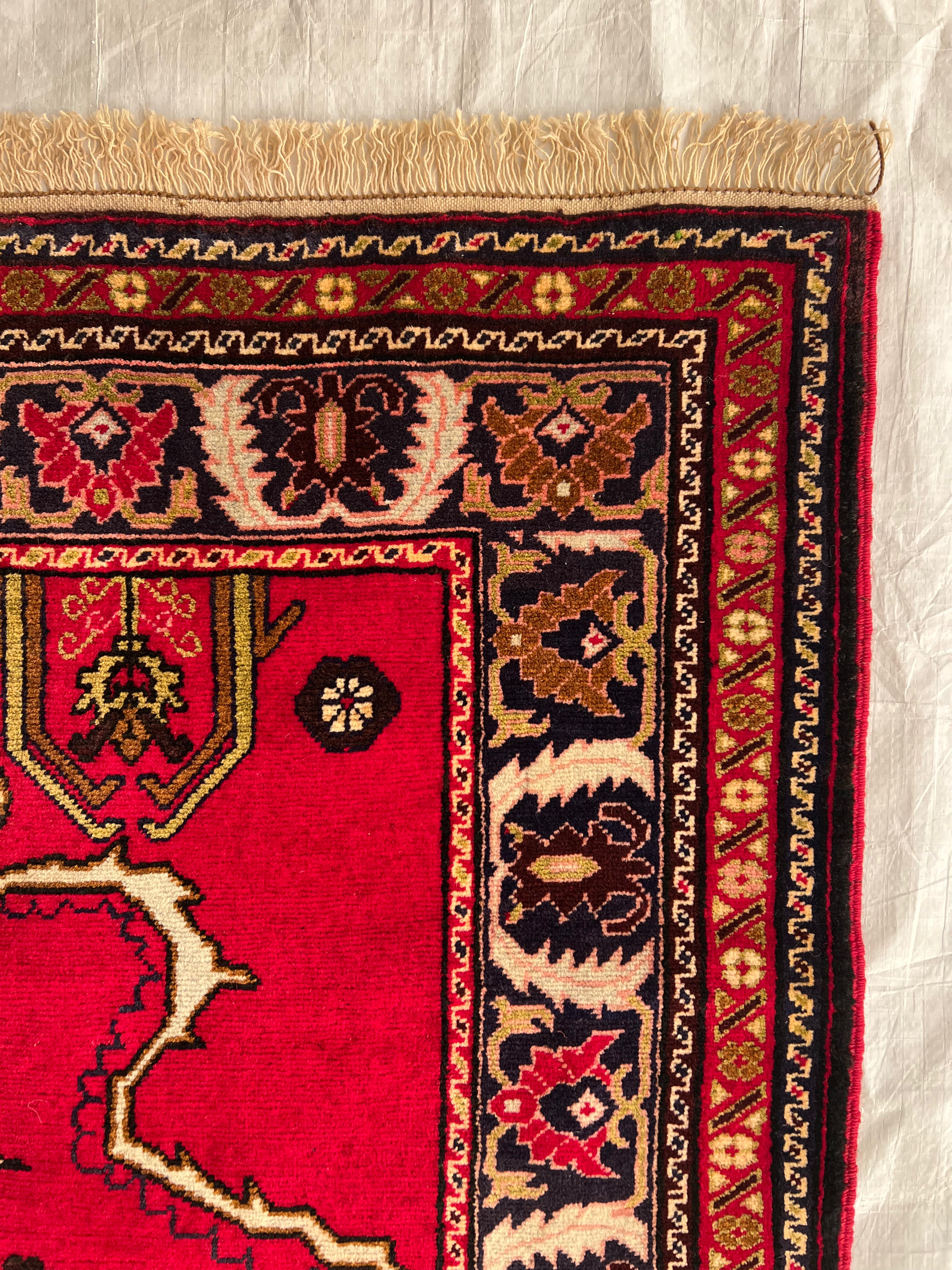 Oriental Rug 4x6 | Red, Navy & Ivory | Hand-Knotted Wool