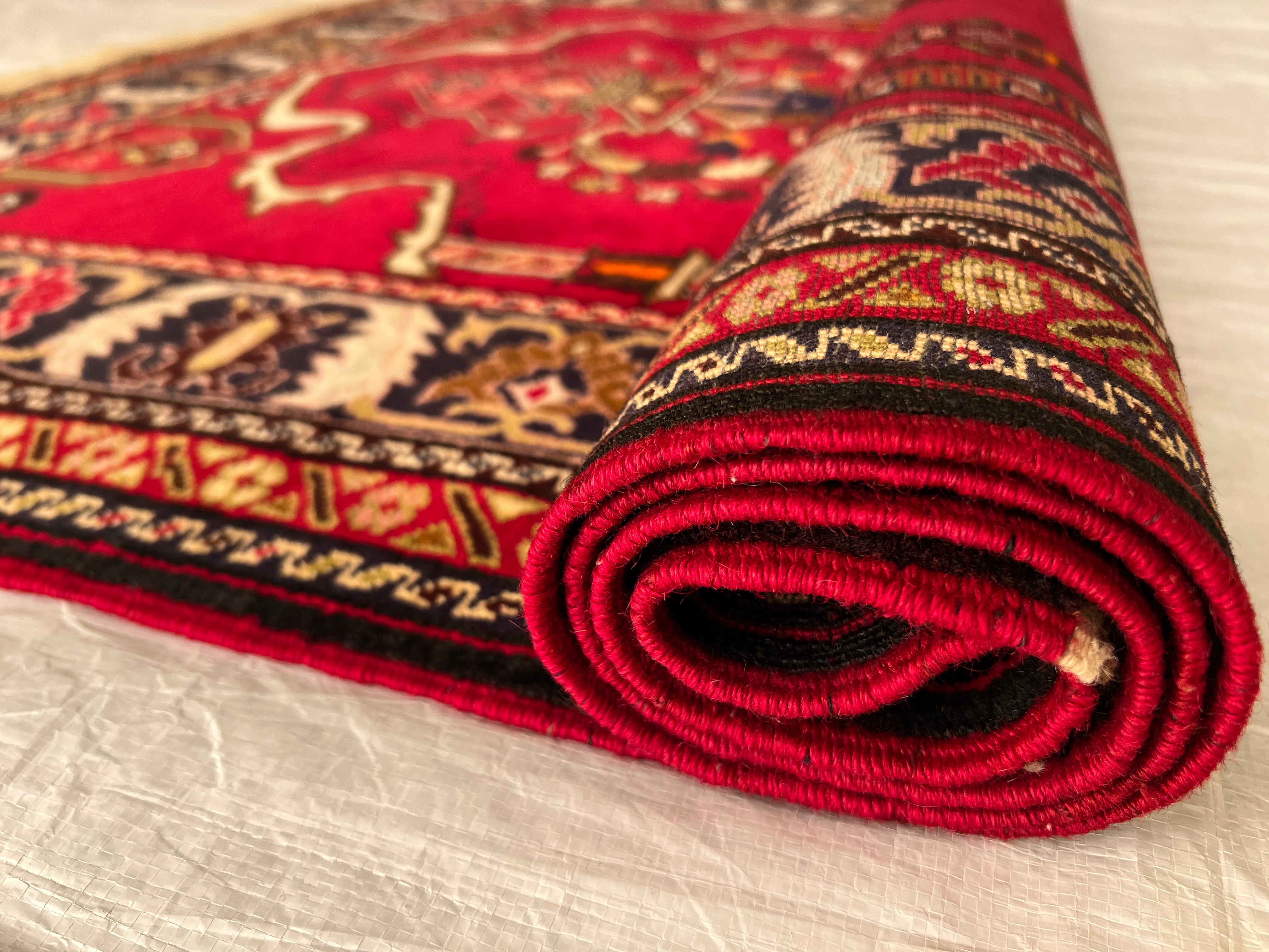 Oriental Rug 4x6 | Red, Navy & Ivory | Hand-Knotted Wool