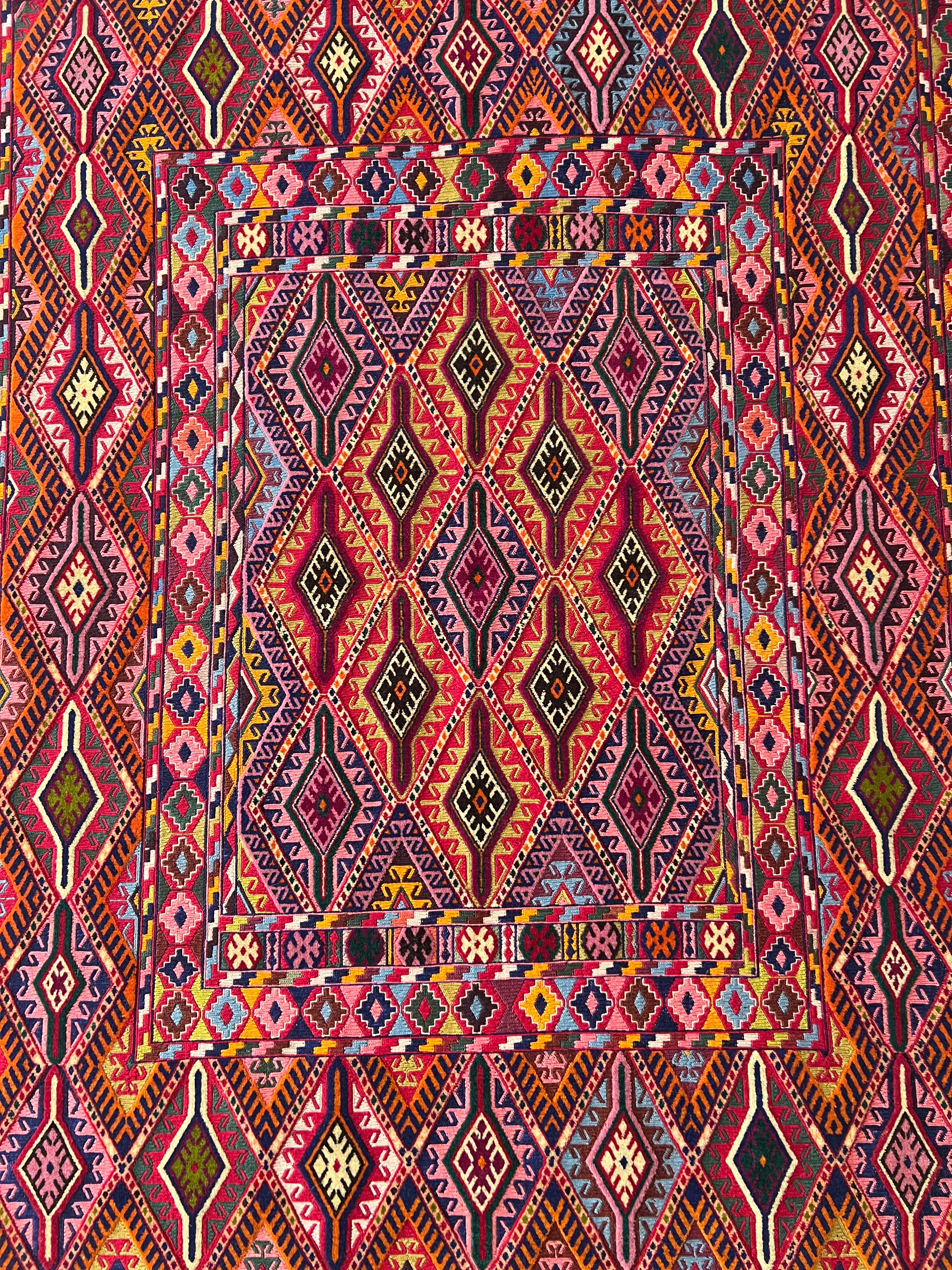Kilim Rug 5x6 | Red, Burgundy & Pink | Hand-Woven Wool Flatweave