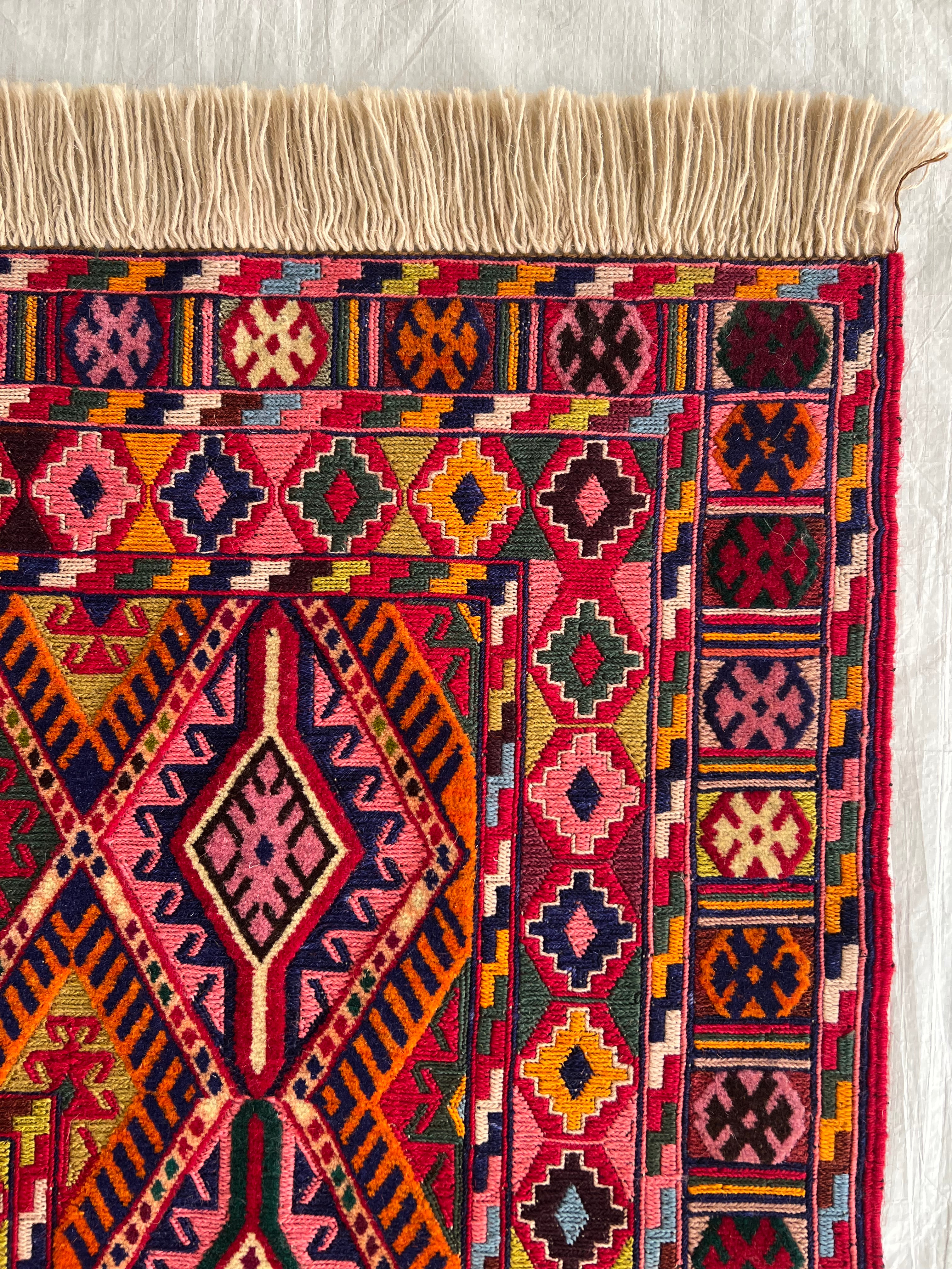 Kilim Rug 5x6 | Red, Burgundy & Pink | Hand-Woven Wool Flatweave
