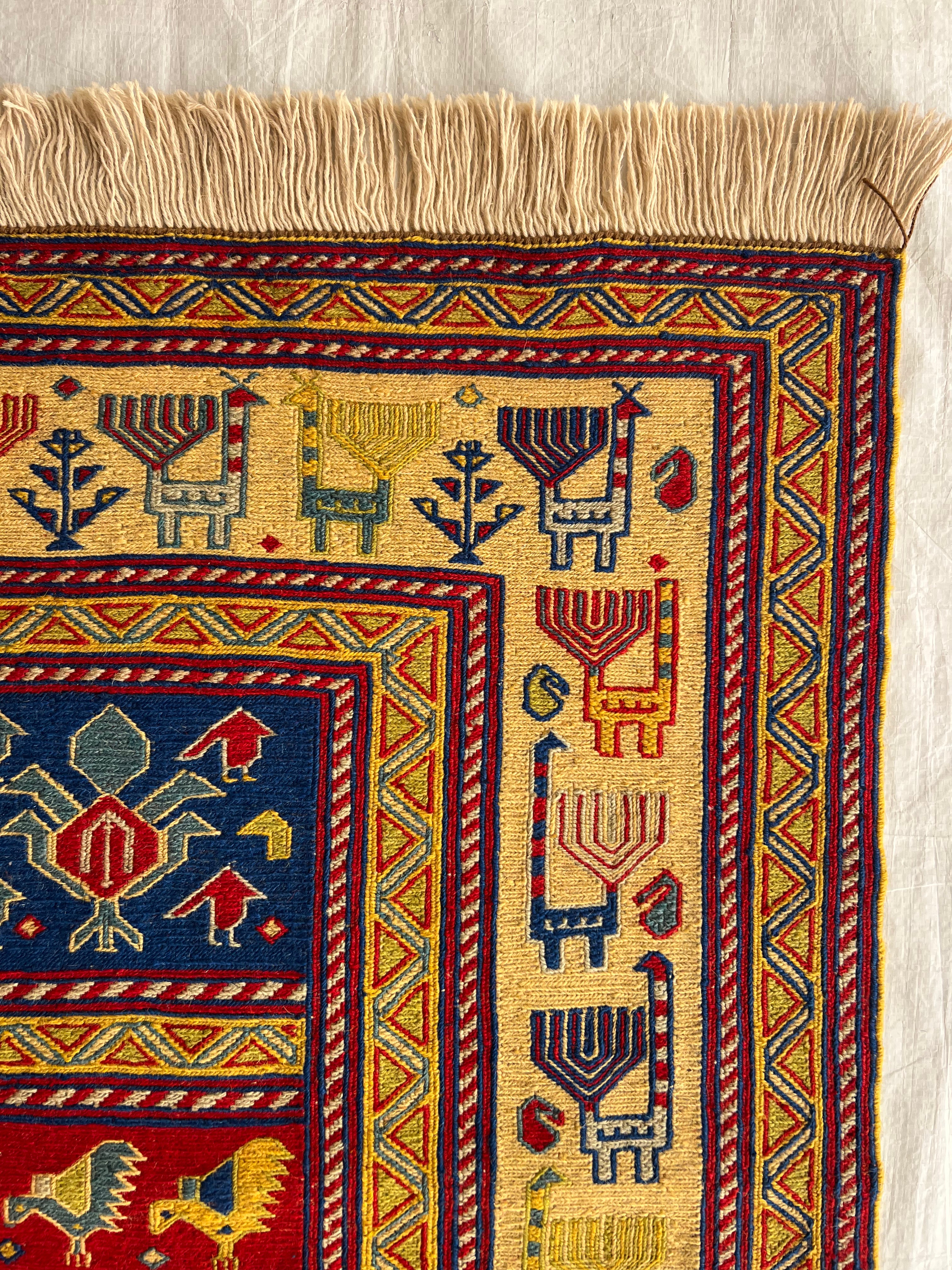 Oriental Rug 5x6 | Navy, Red & Gold | Flatweave Wool