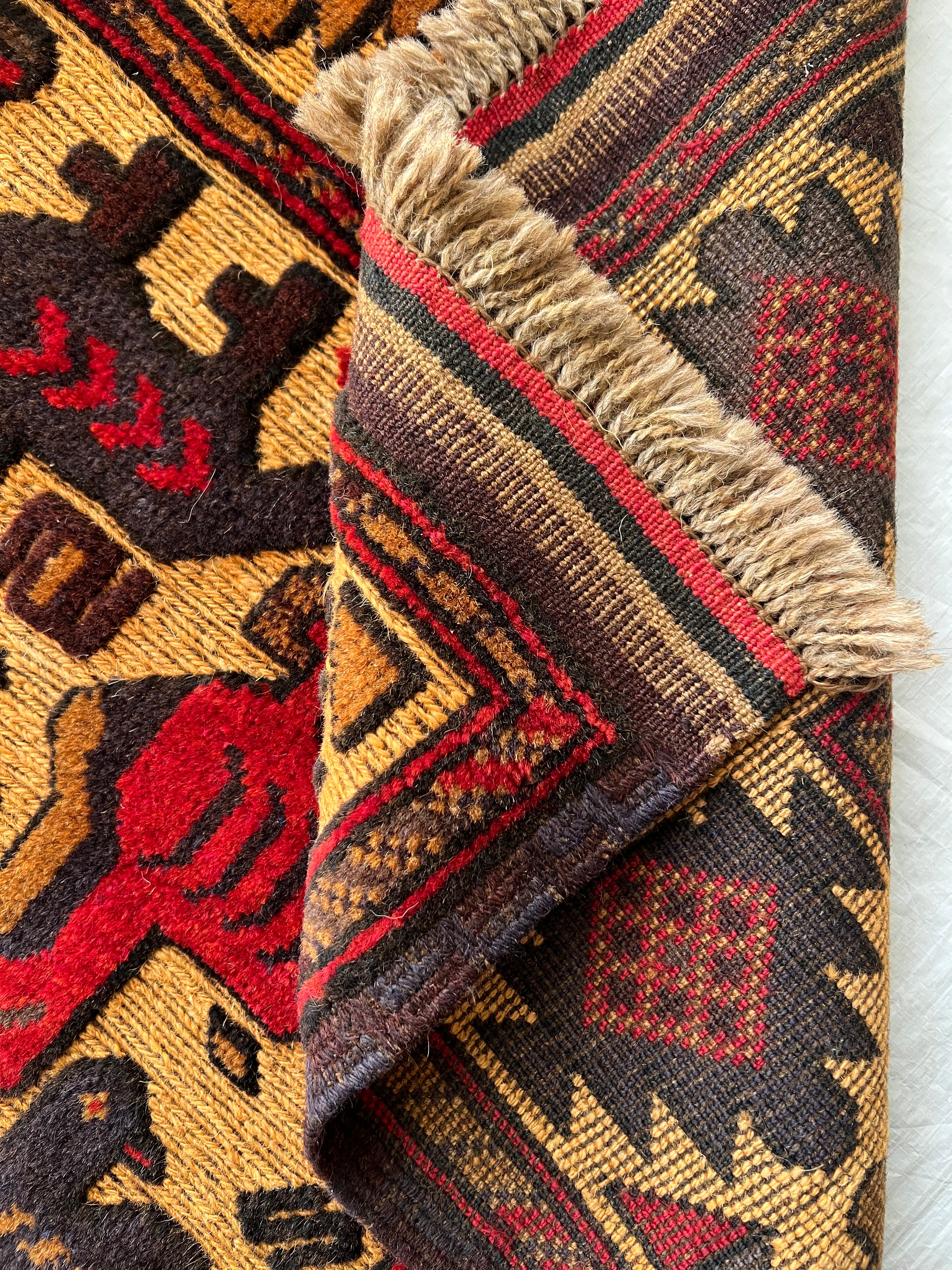 Oriental Rug 4x6 | Gold, Red & Brown | Hand-Knotted Wool