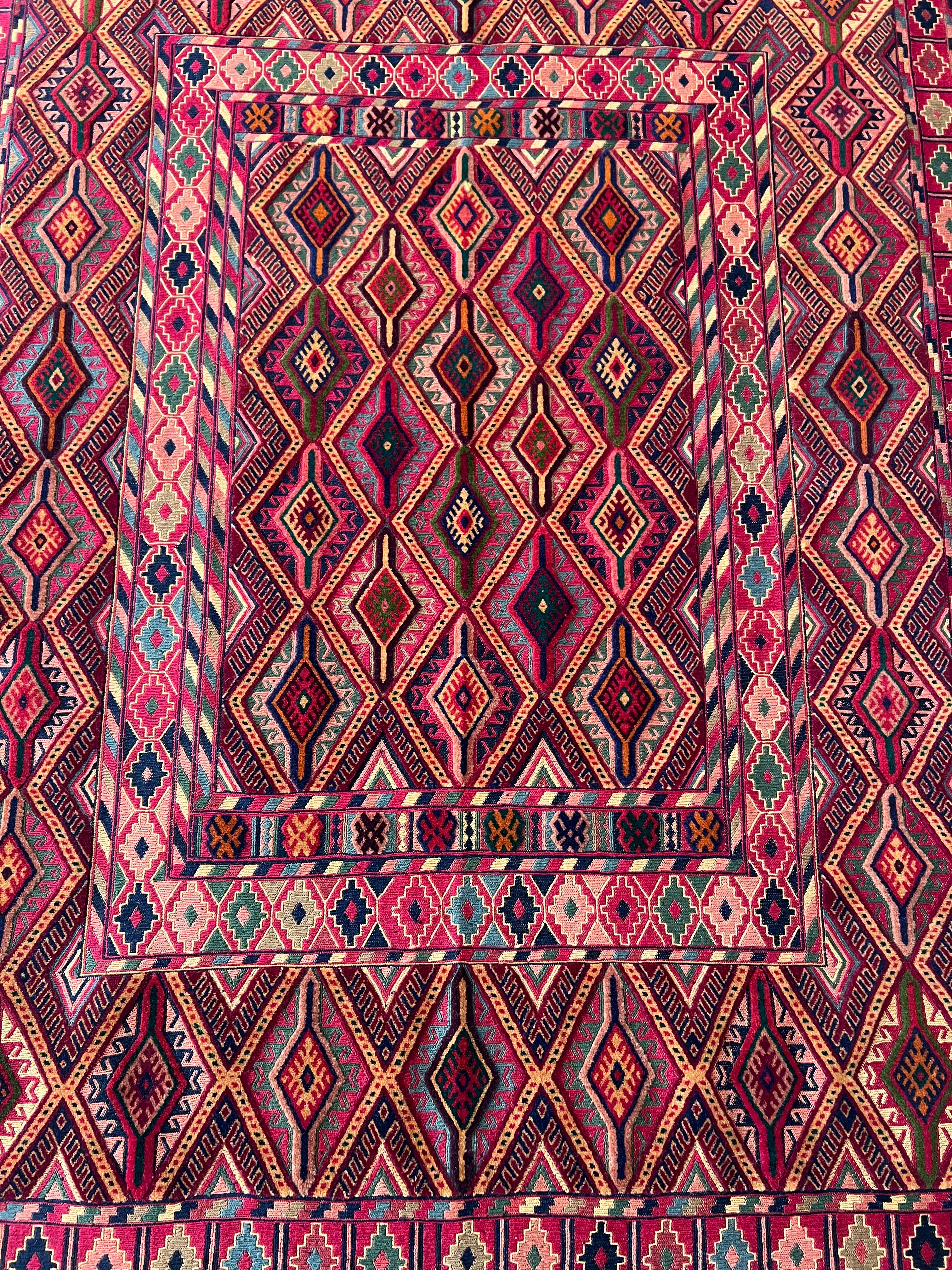 Kilim Rug 5x6 | Red, Burgundy & Orange | Hand-Woven Wool Flatweave