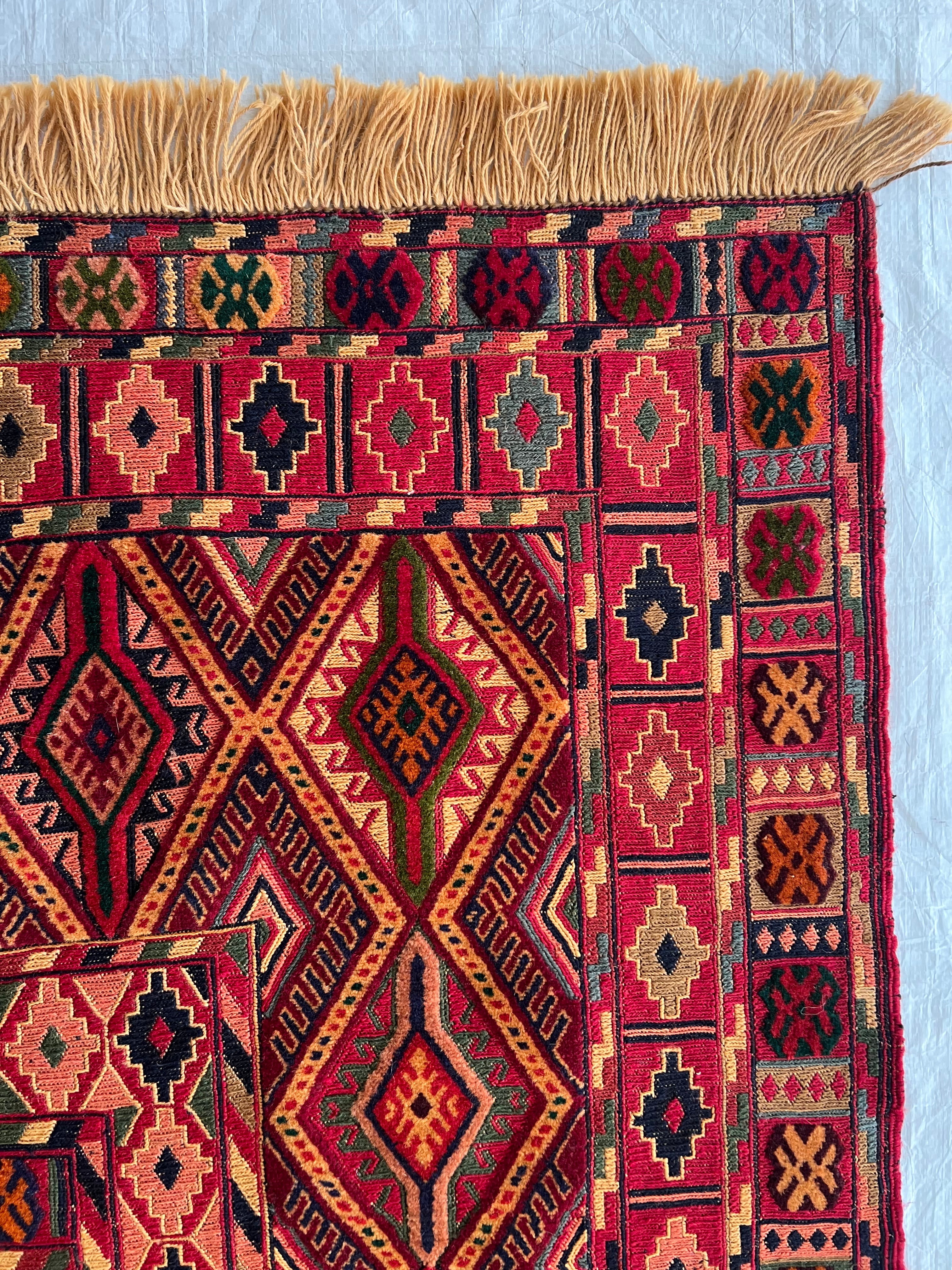 Kilim Rug 5x6 | Red, Burgundy & Orange | Hand-Woven Wool Flatweave