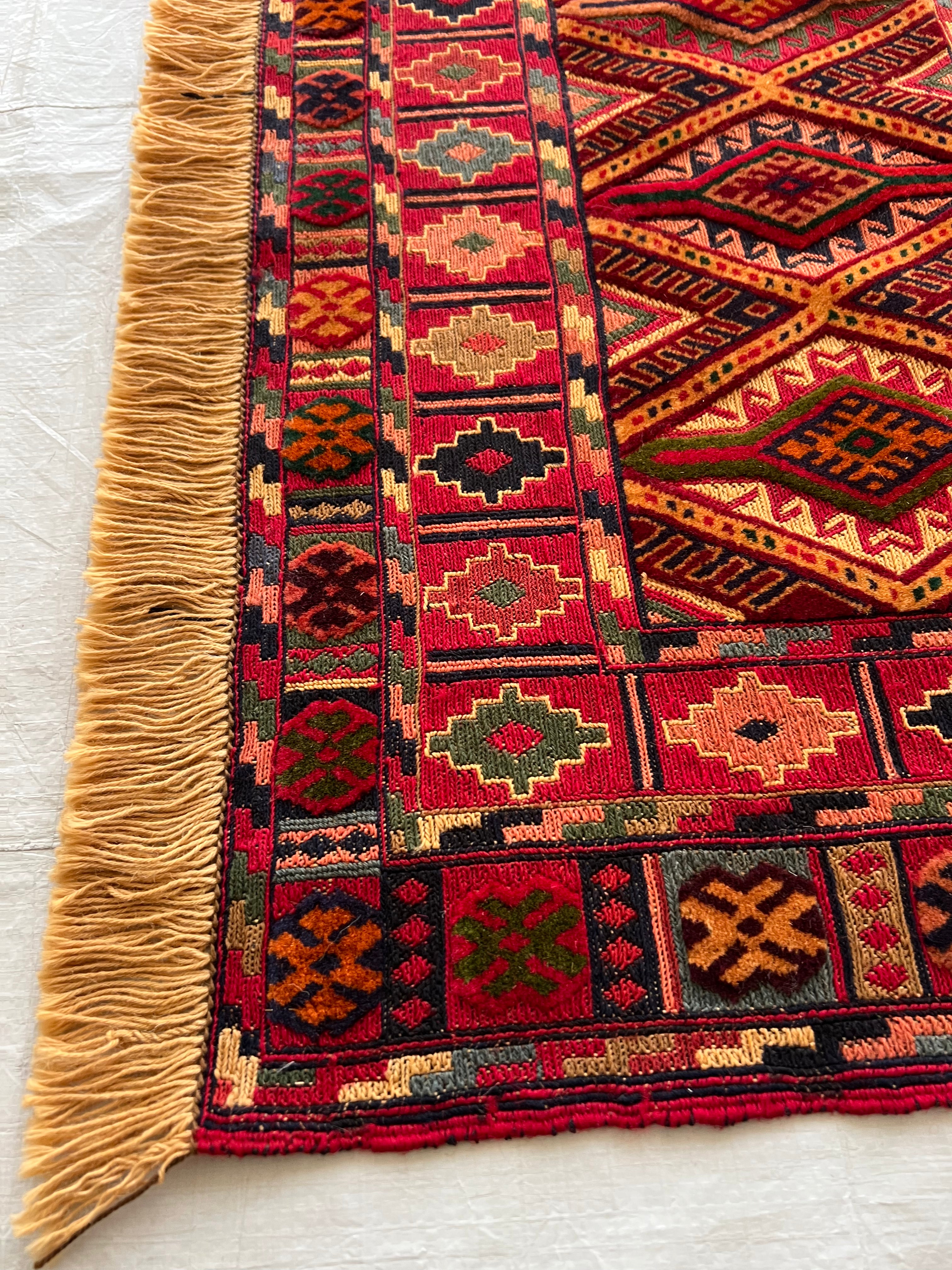 Kilim Rug 5x6 | Red, Burgundy & Orange | Hand-Woven Wool Flatweave