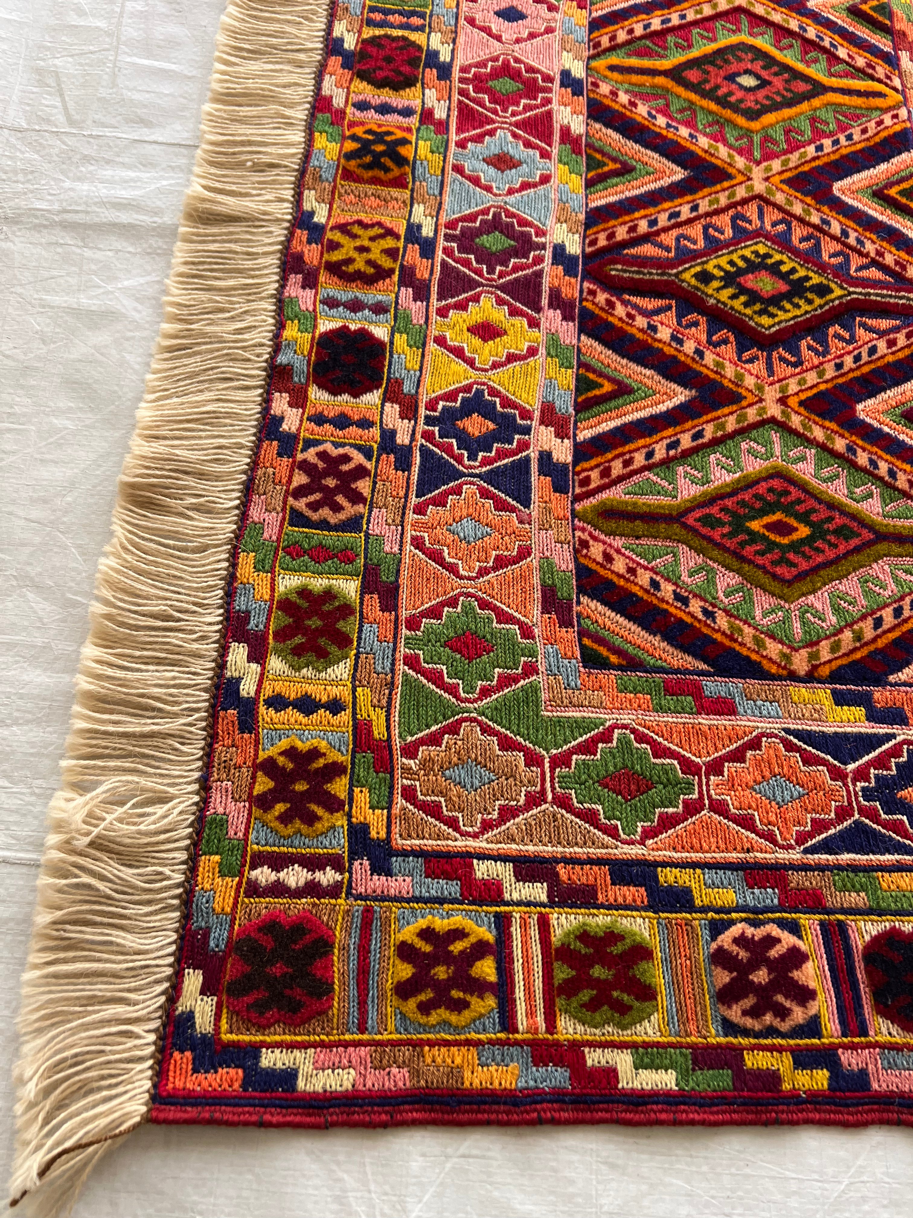 Kilim Rug 5x6 | Burgundy, Gold & Pink | Hand-Woven Wool Flatweave