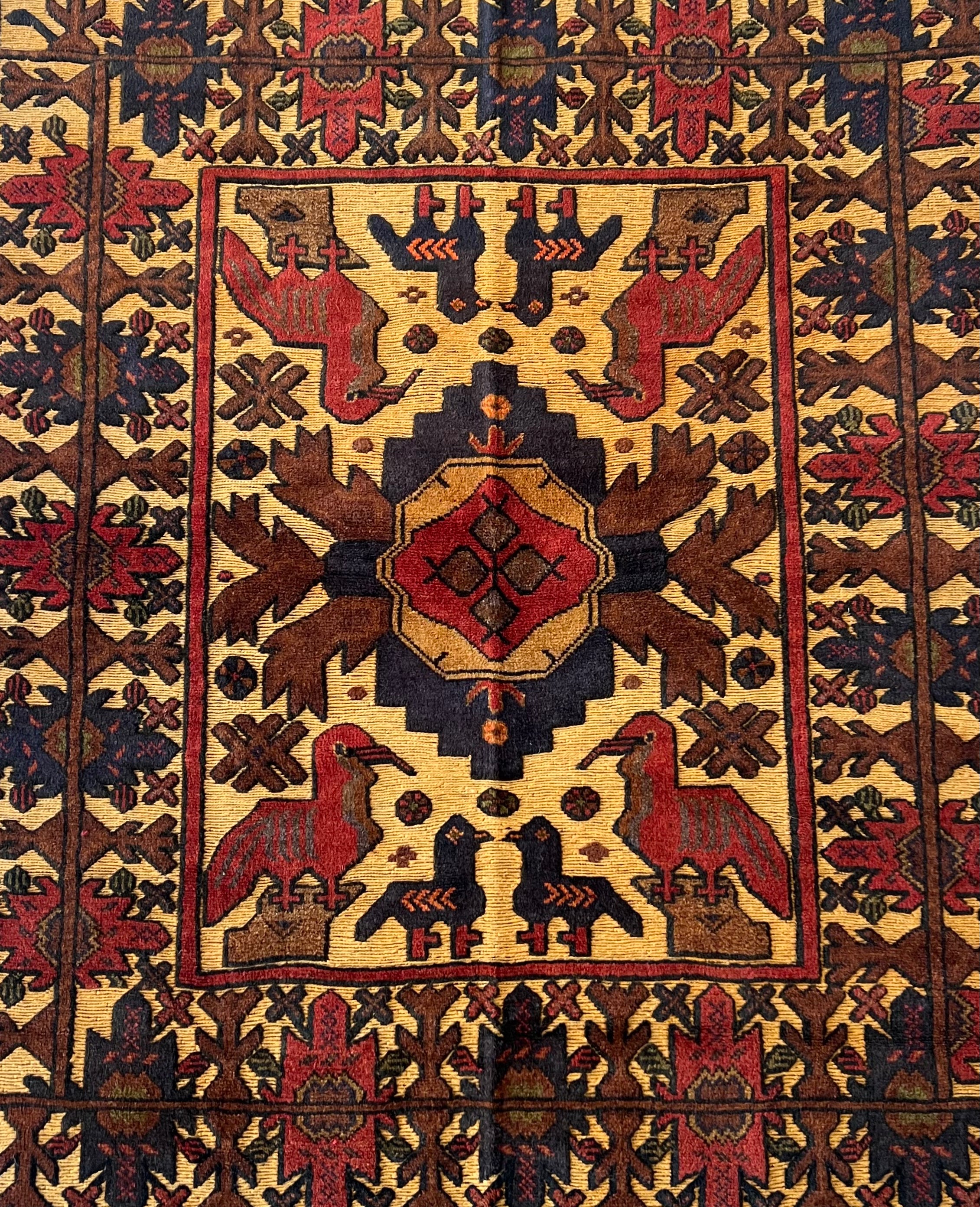 Oriental Rug 4x6 | Gold, Brown & Red | Hand-Knotted Wool