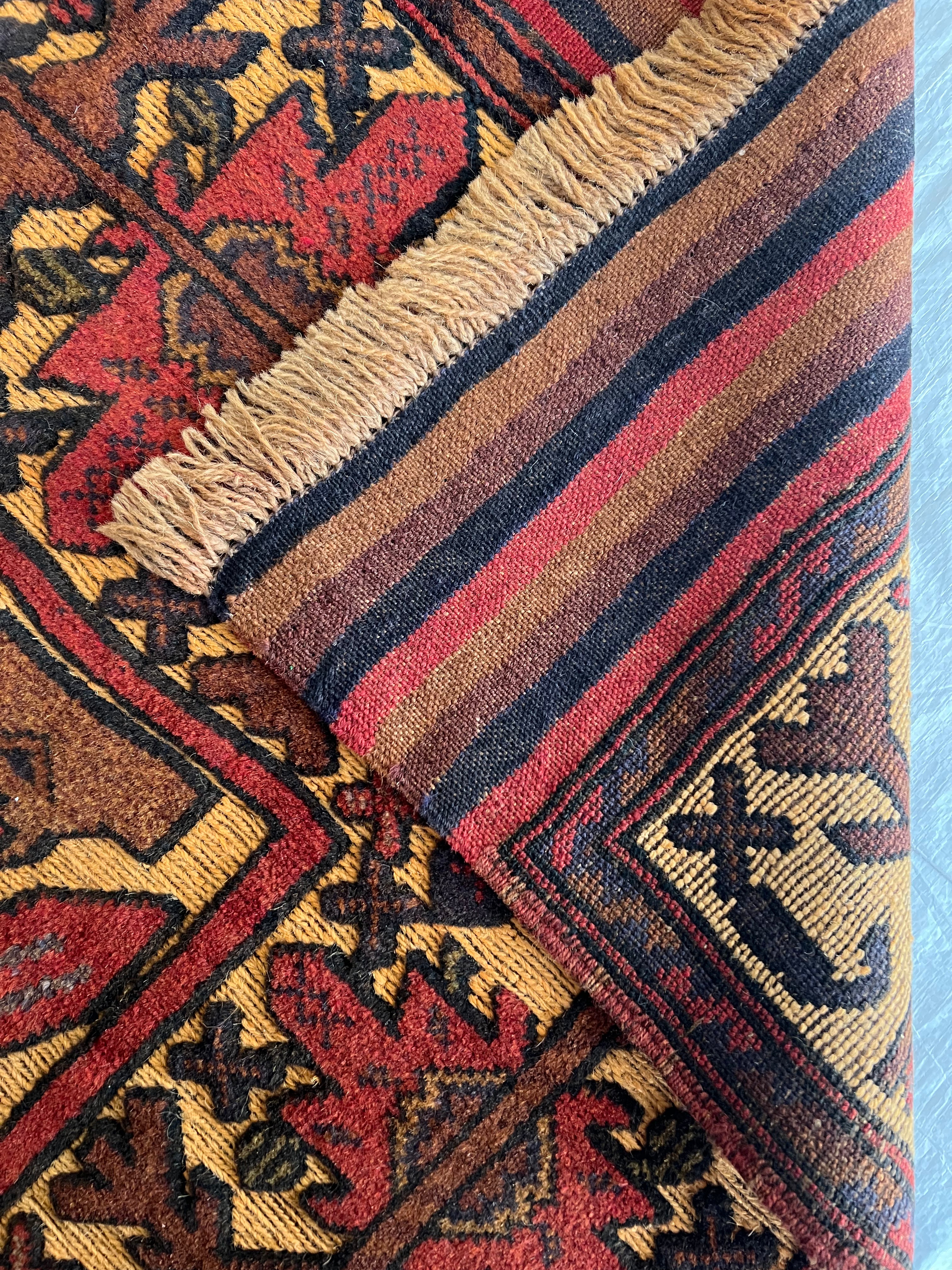 Oriental Rug 4x6 | Gold, Brown & Red | Hand-Knotted Wool