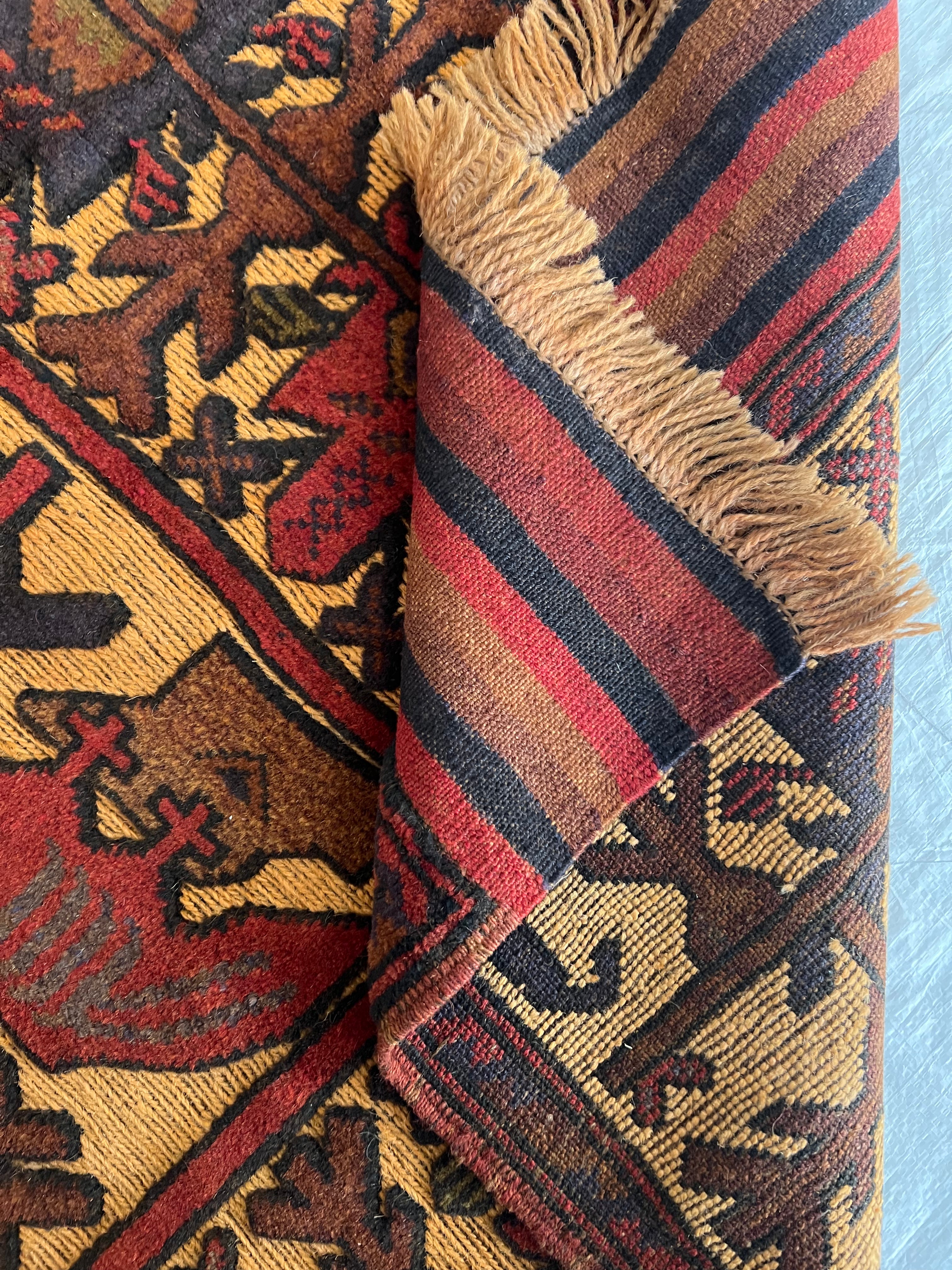 Oriental Rug 4x6 | Gold, Brown & Red | Hand-Knotted Wool