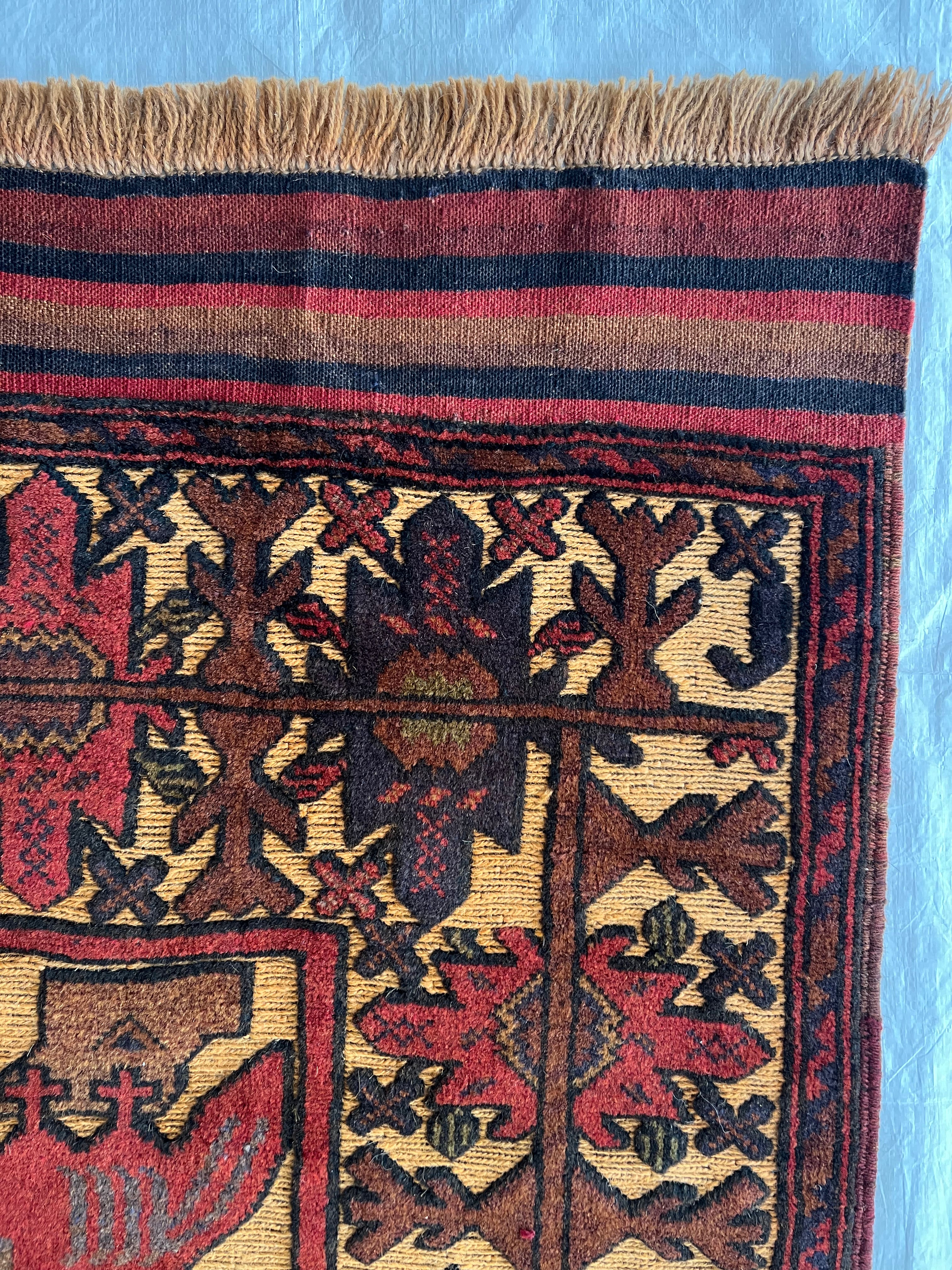 Oriental Rug 4x6 | Gold, Brown & Red | Hand-Knotted Wool