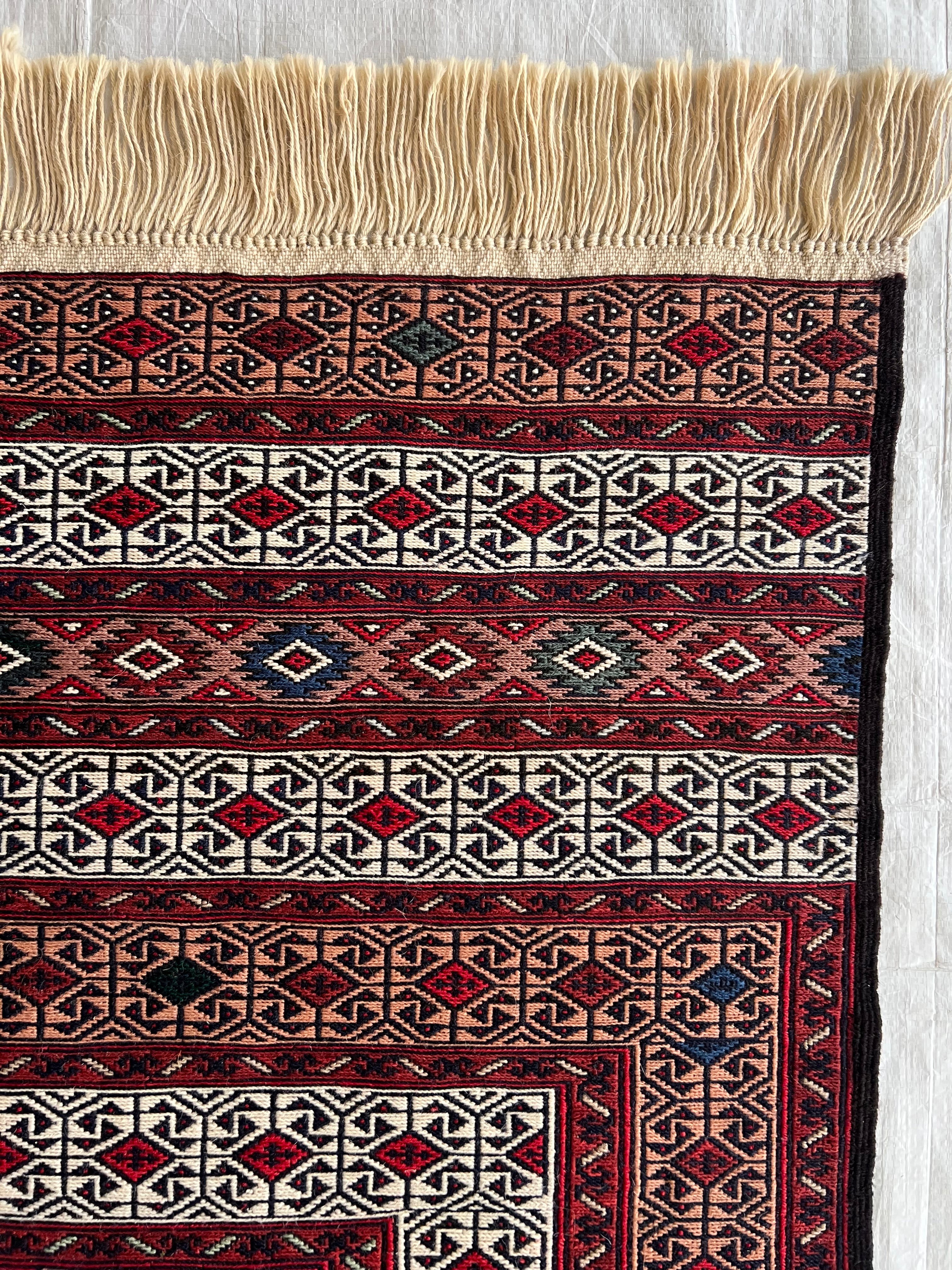 Kilim Rug 5x6 | Burgundy, Ivory & Red | Hand-Woven Wool Flatweave