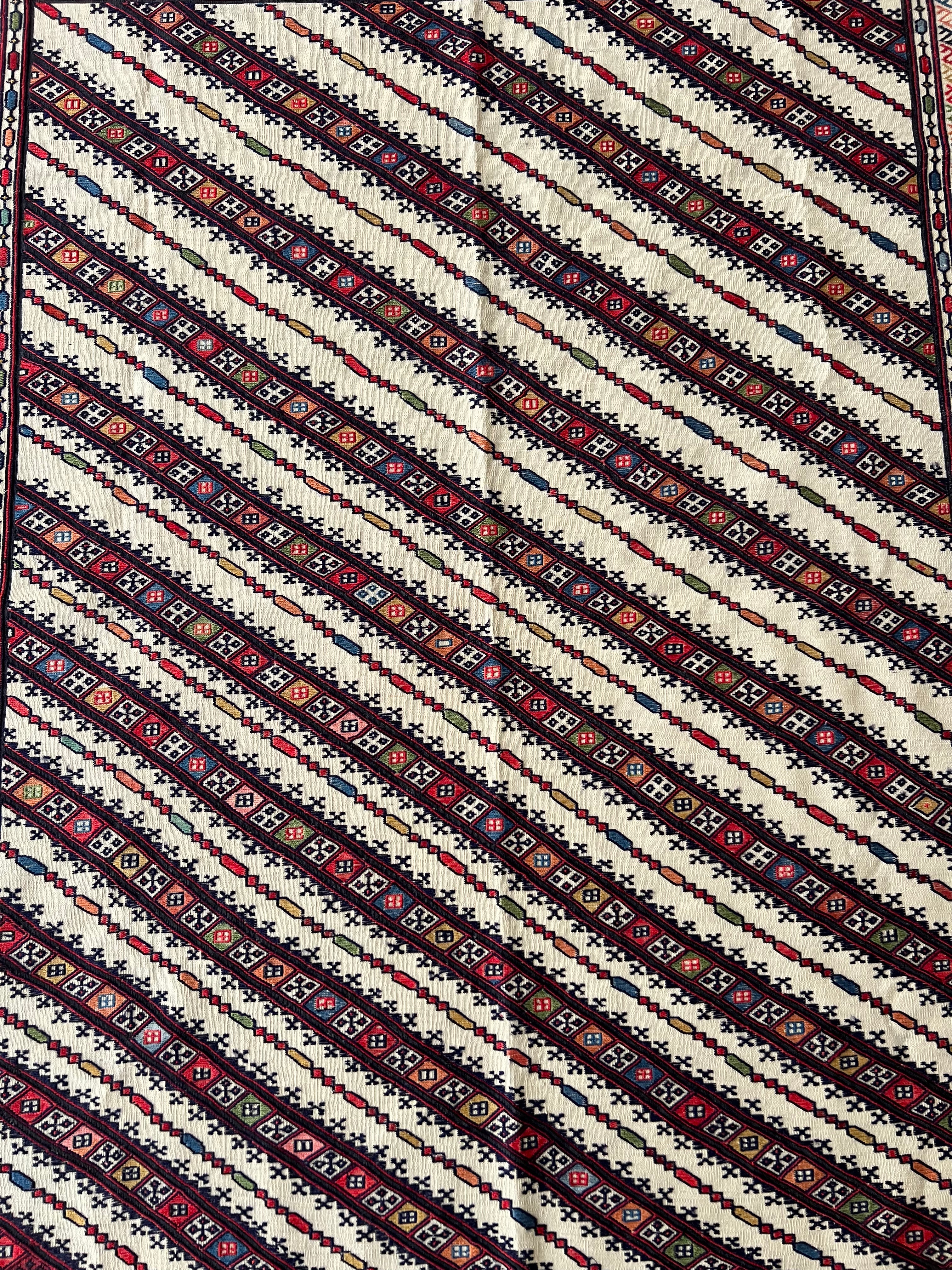 Oriental Rug 5x6 | Ivory, Brown & Red | Flatweave Wool