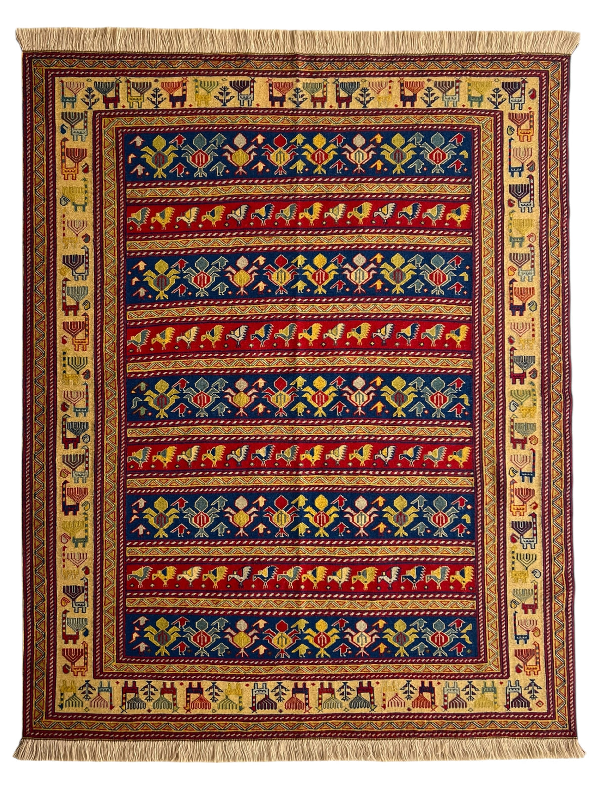 Oriental Rug 5x6 | Navy, Red & Gold | Flatweave Wool