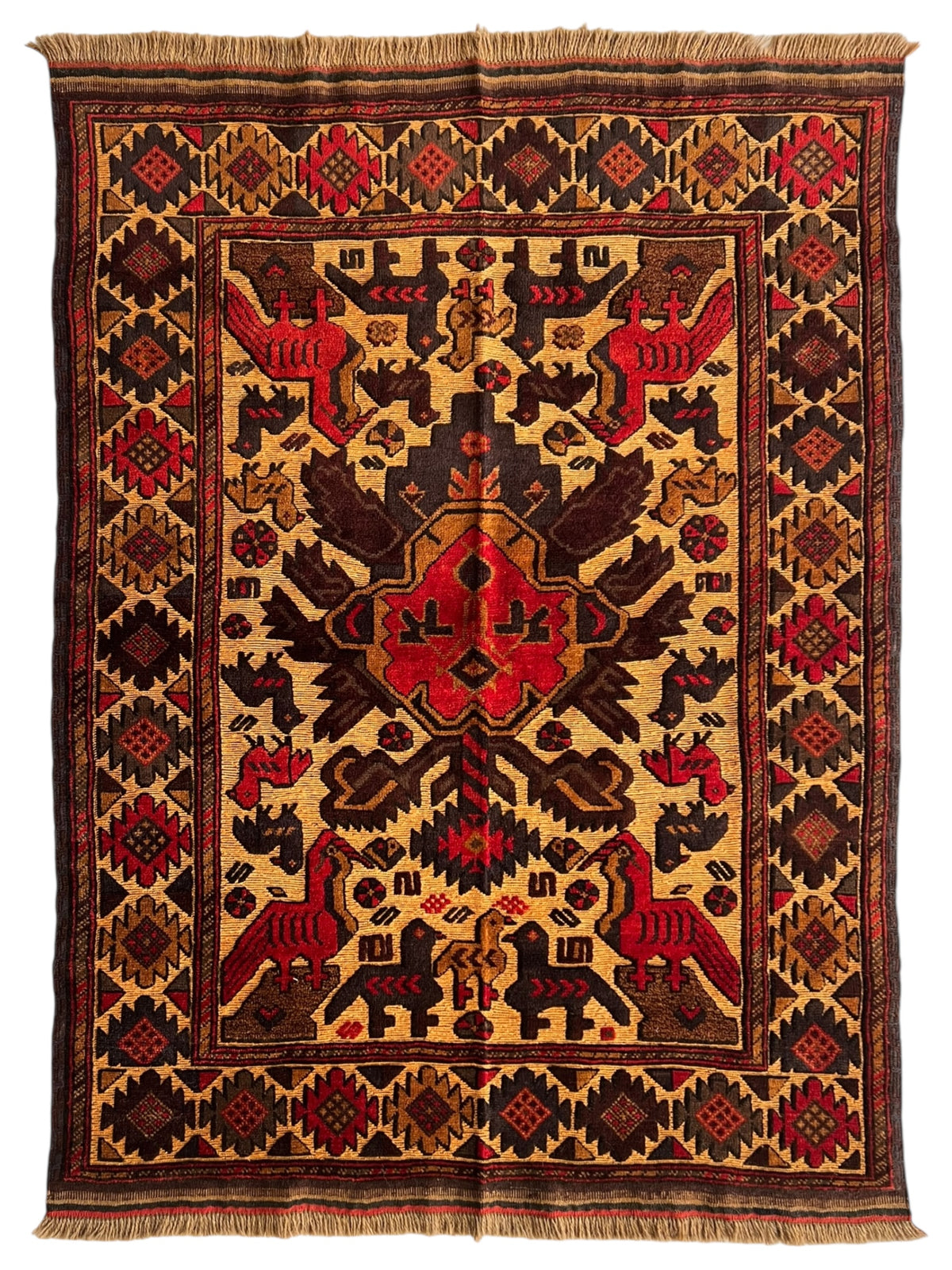 Oriental Rug 4x6 | Gold, Red & Brown | Hand-Knotted Wool