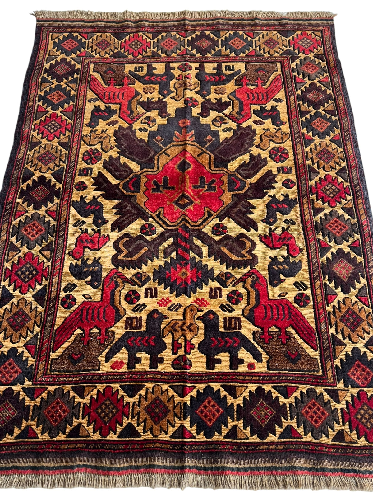 Oriental Rug 4x6 | Gold, Red & Brown | Hand-Knotted Wool