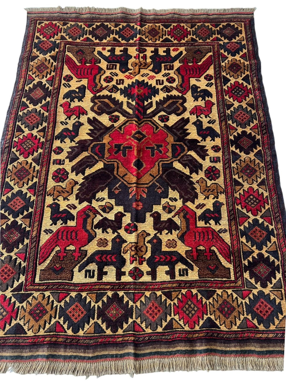 Oriental Rug 4x6 | Gold, Red & Brown | Hand-Knotted Wool