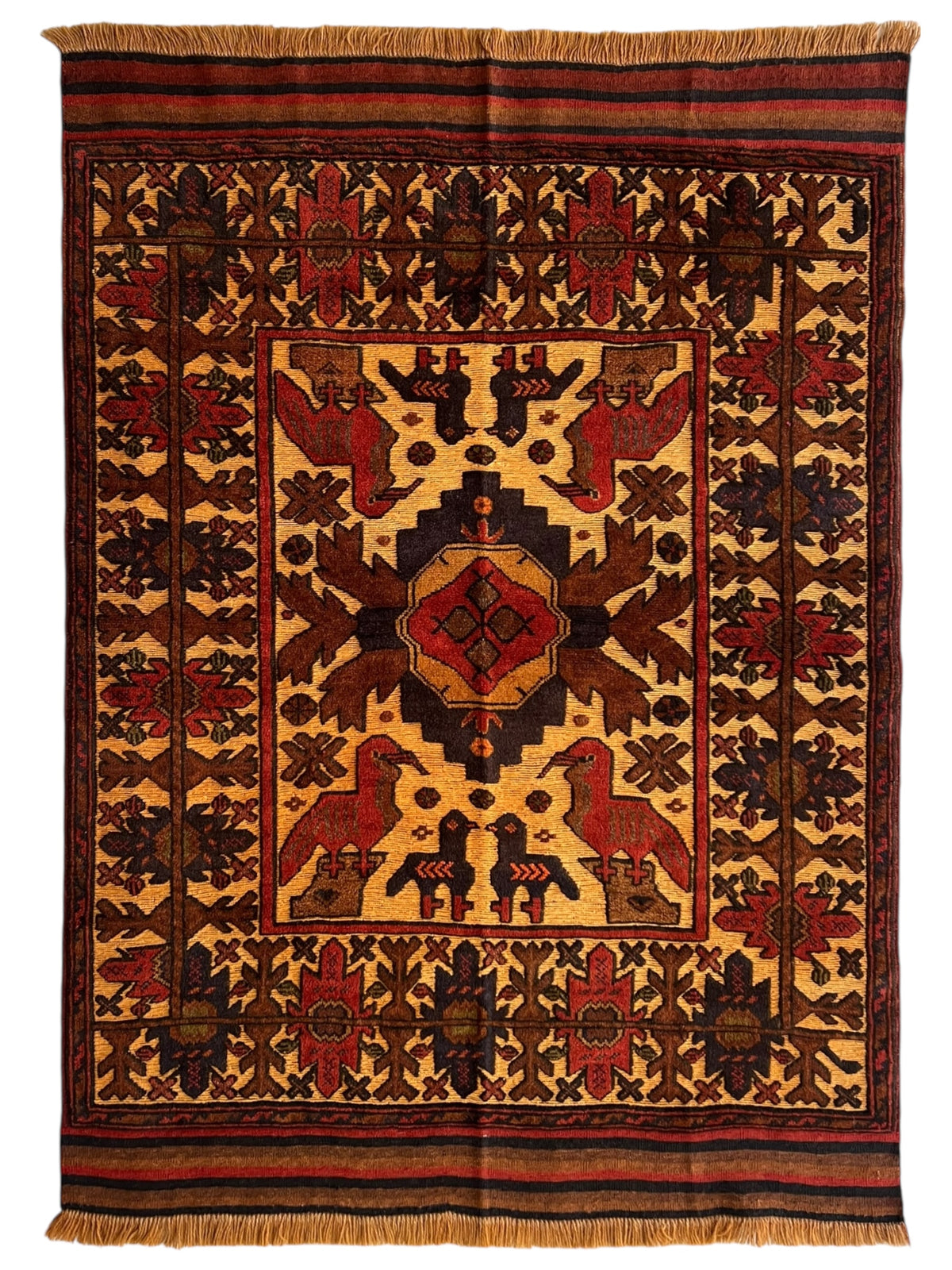 Oriental Rug 4x6 | Gold, Brown & Red | Hand-Knotted Wool