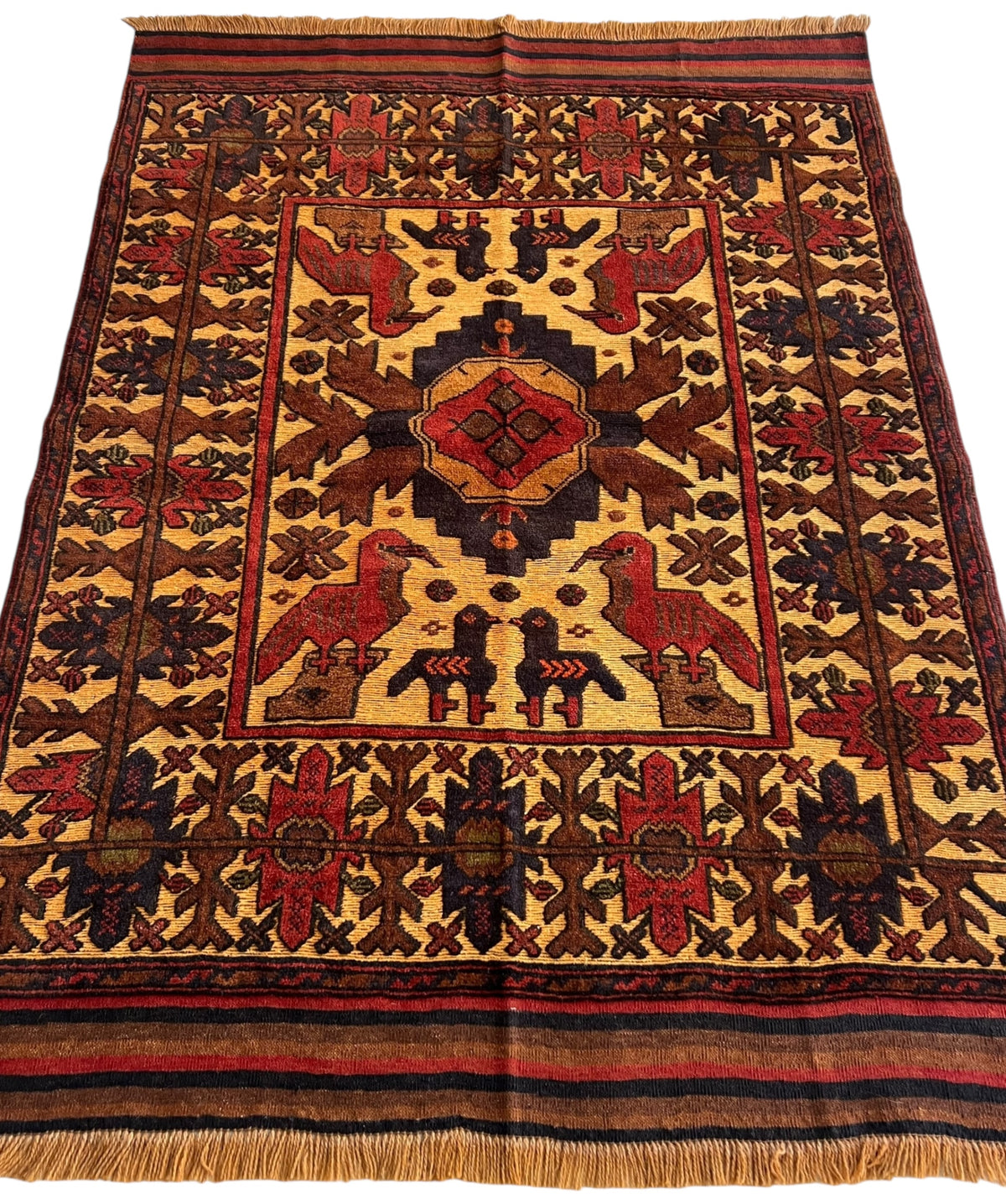 Oriental Rug 4x6 | Gold, Brown & Red | Hand-Knotted Wool