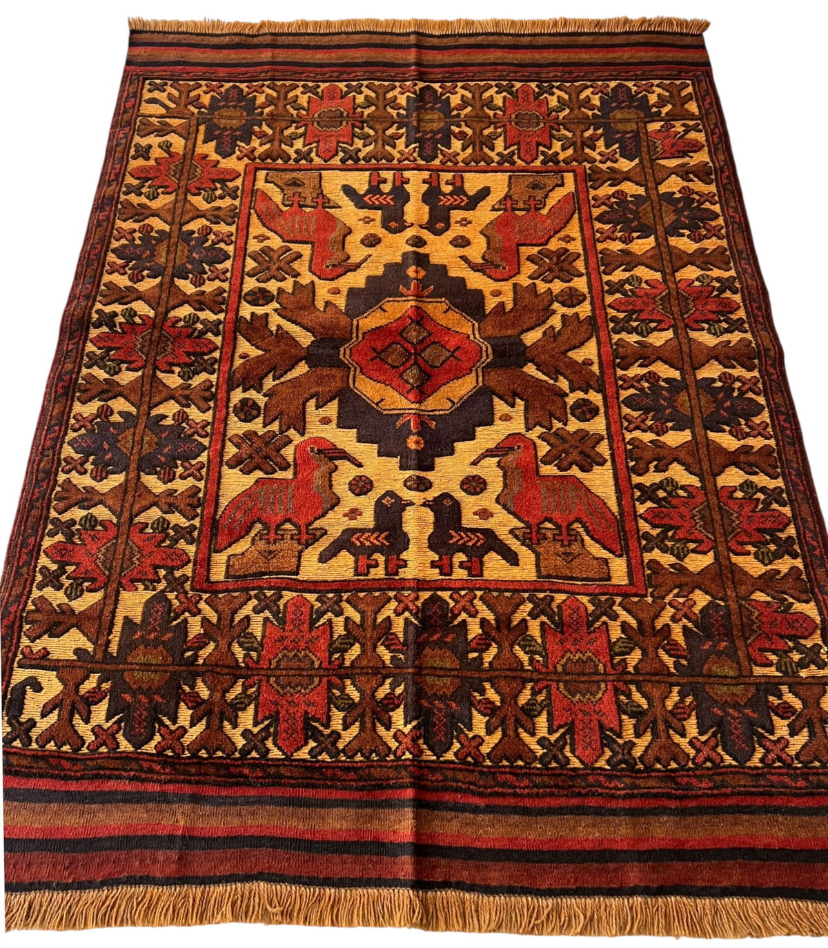 Oriental Rug 4x6 | Gold, Brown & Red | Hand-Knotted Wool