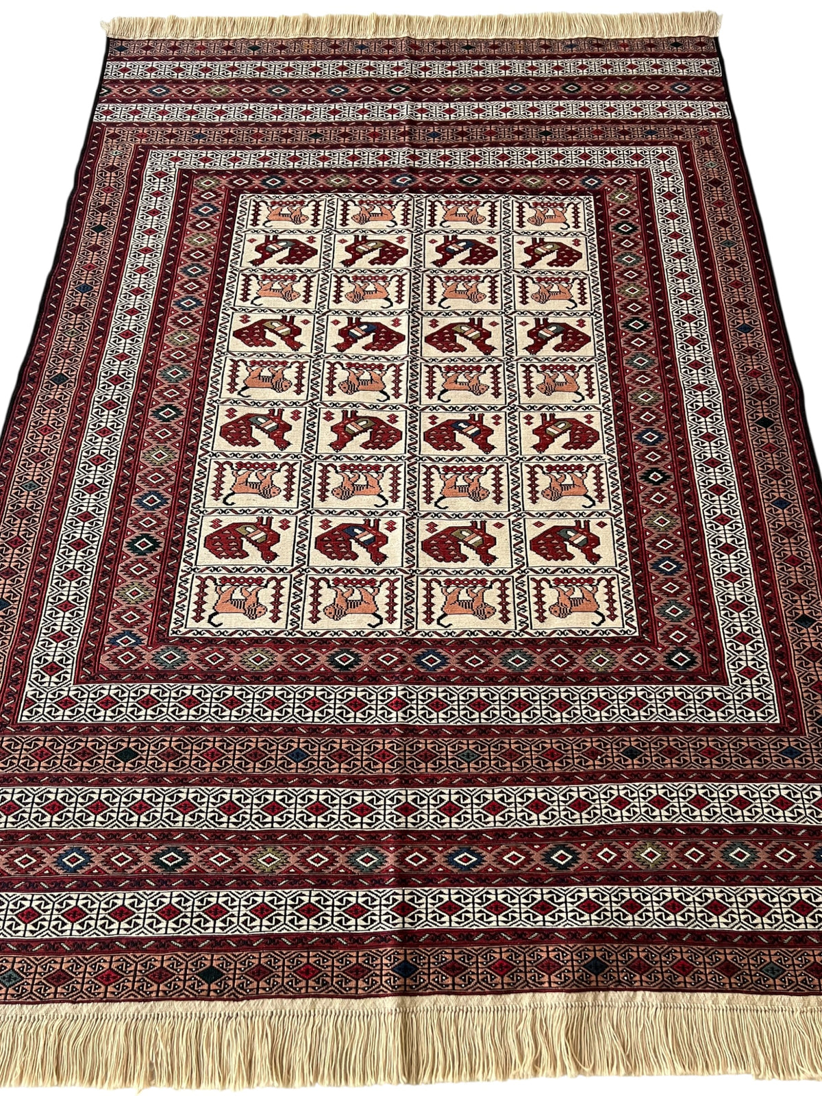 Kilim Rug 5x6 | Burgundy, Ivory & Red | Hand-Woven Wool Flatweave