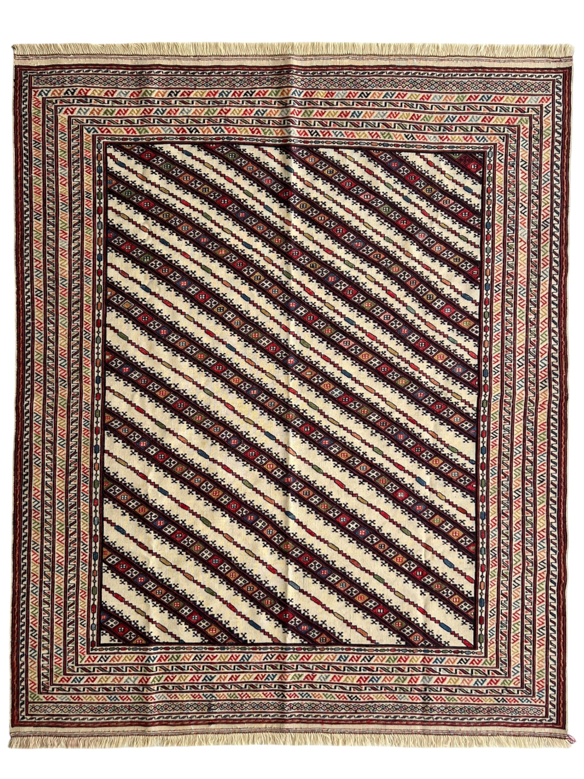 Oriental Rug 5x6 | Ivory, Brown & Red | Flatweave Wool