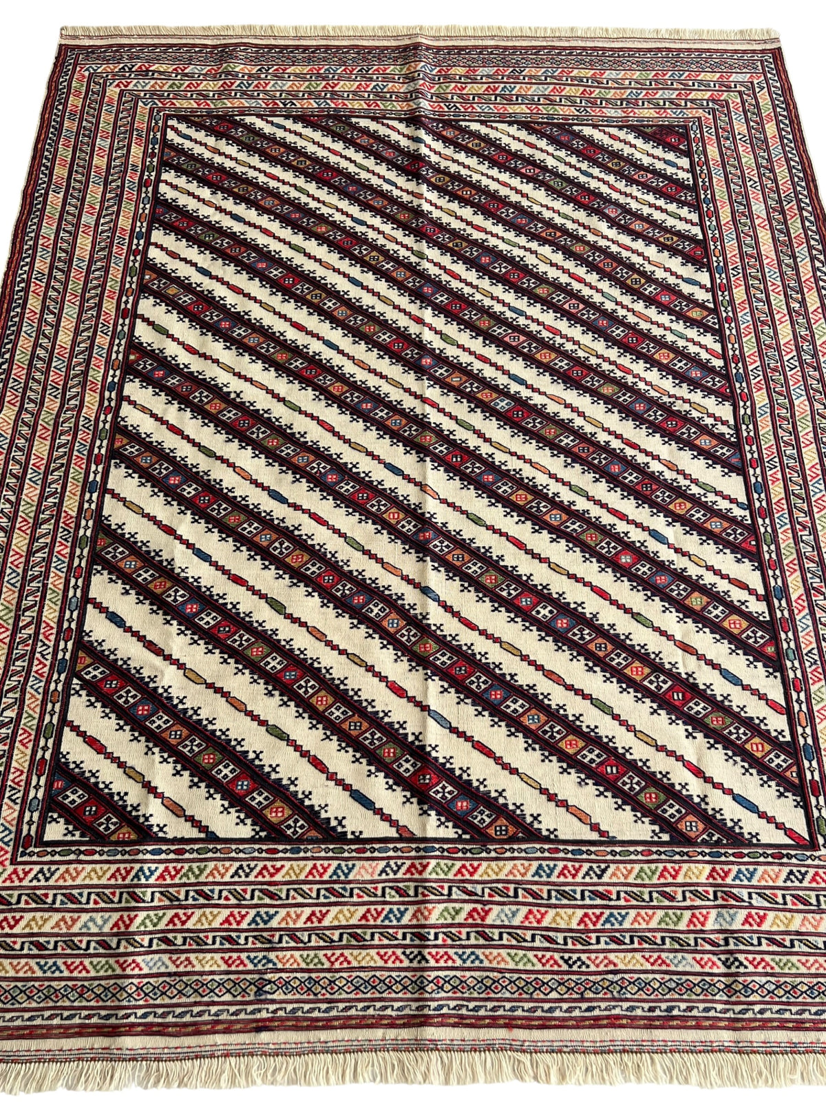 Oriental Rug 5x6 | Ivory, Brown & Red | Flatweave Wool